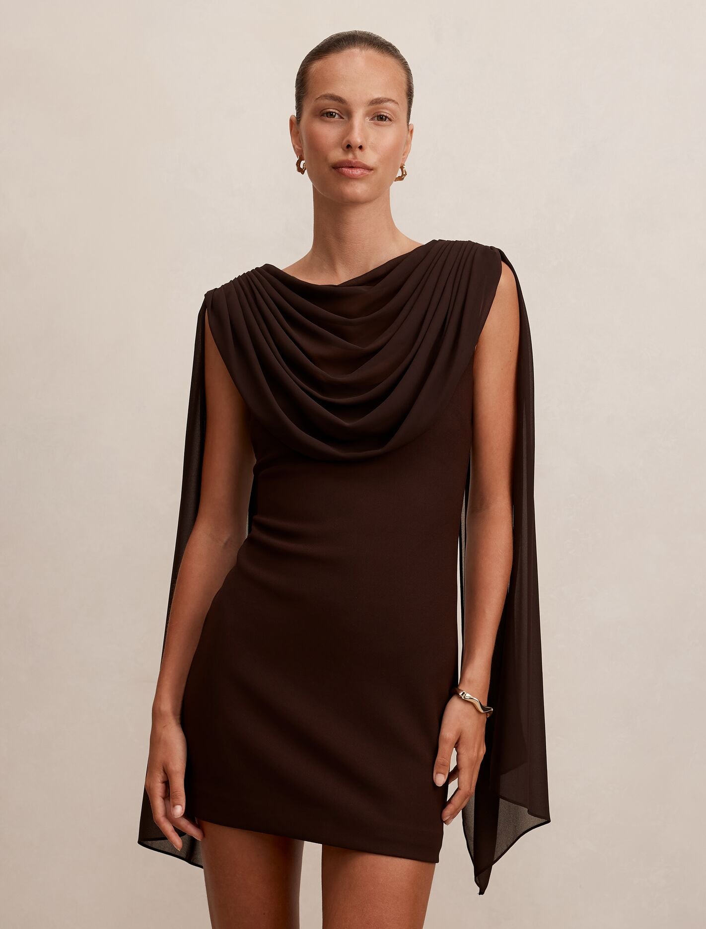 Bowie Mini Dress With Shawl Chocolate Forever New