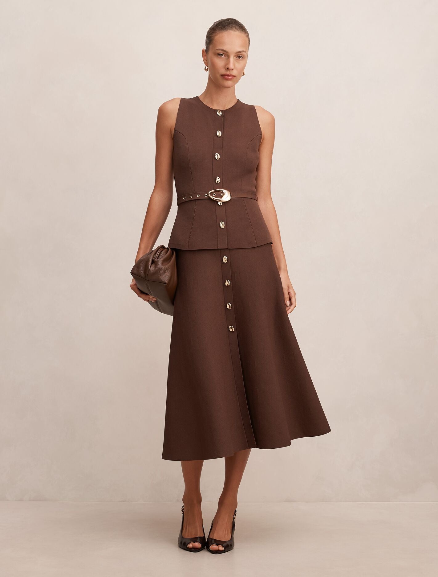 Amelia Layered A-Line Midi Dress Chocolate Martini Forever New