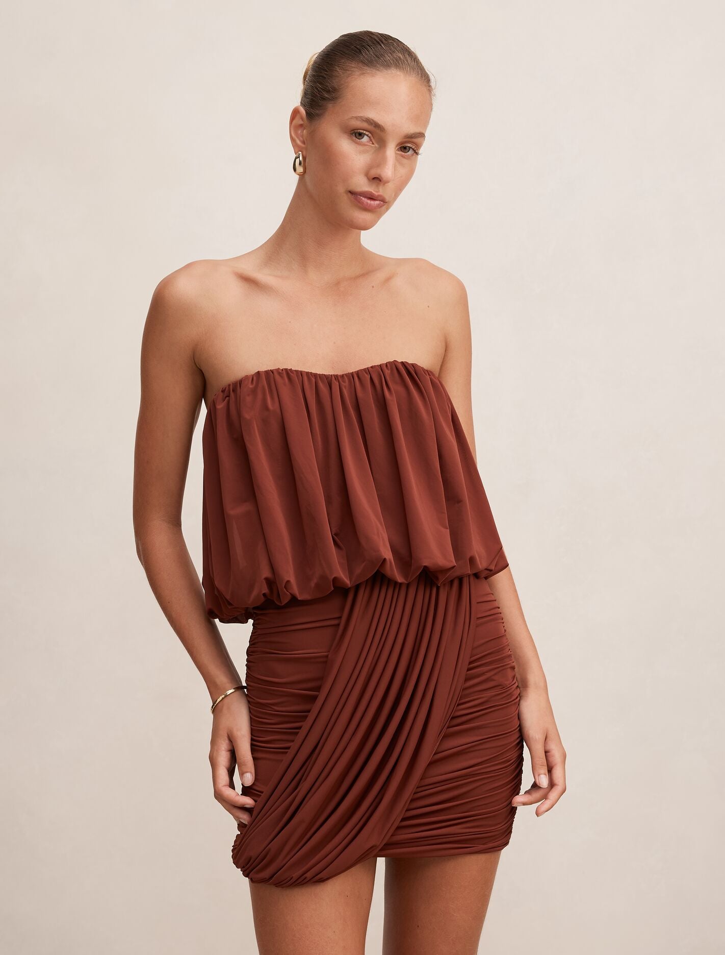 Gigi Bubble Mini Dress Hot Chocolate Forever New
