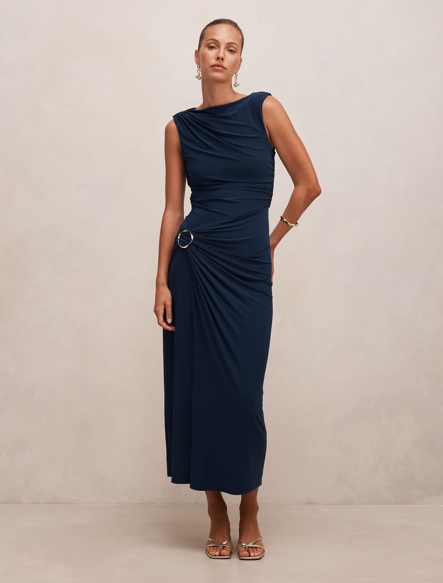 Kinsley Sleeveless Jersey Midi Dress Evening Navy Forever New