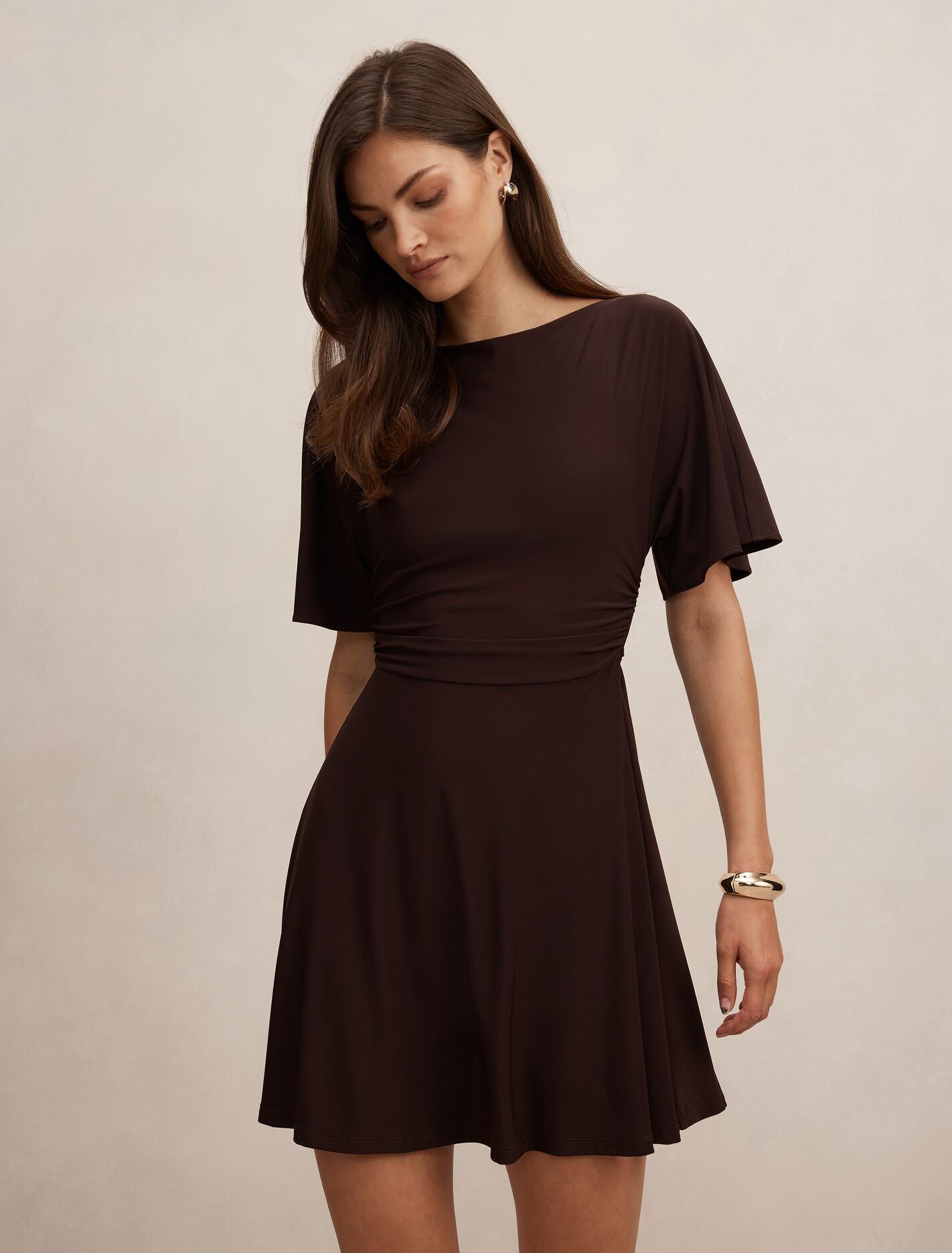 Cora T-Shirt Tie Mini Dress Dark Chocolate Forever New