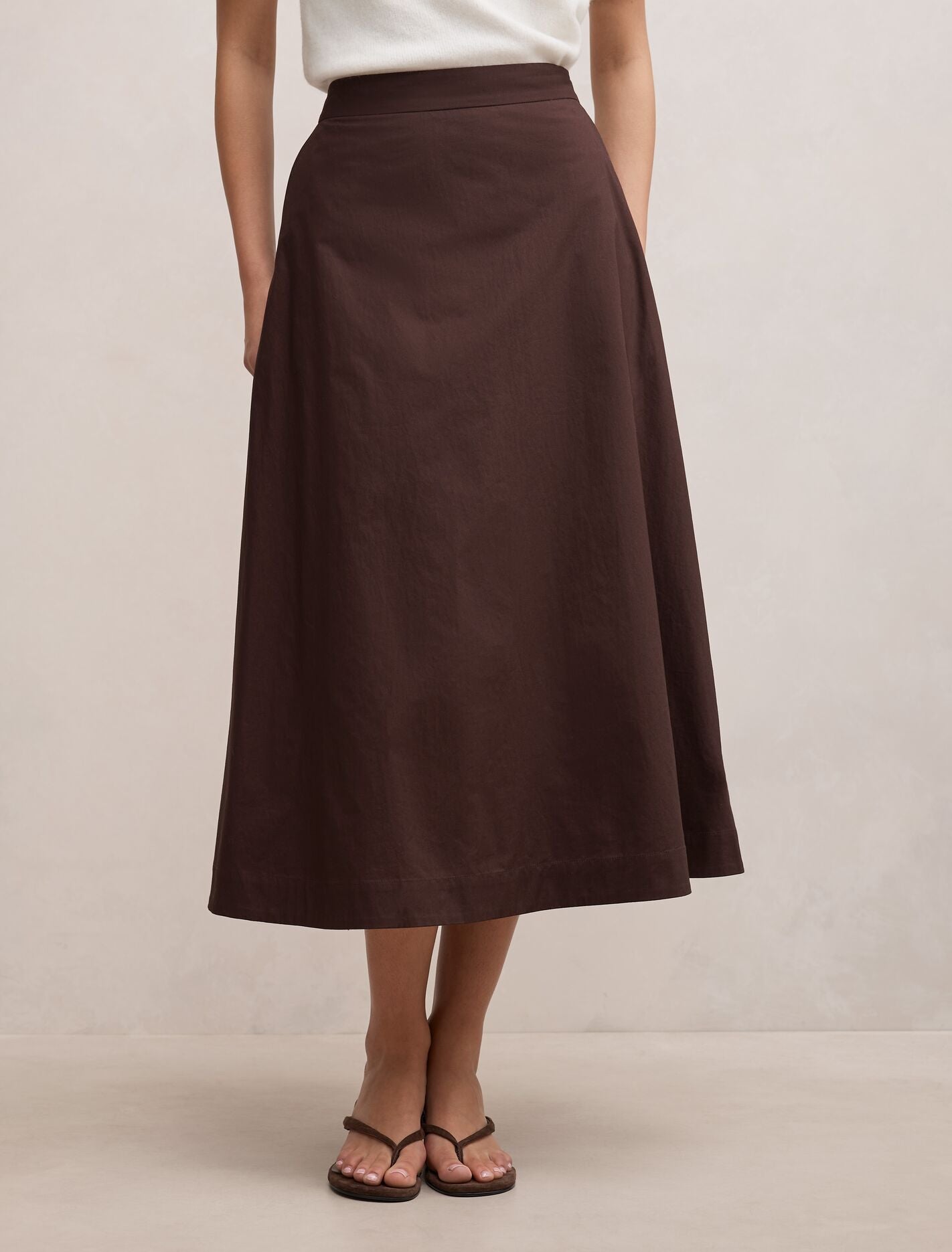 Chrissy Cotton Midi Skirt Chocolate Forever New