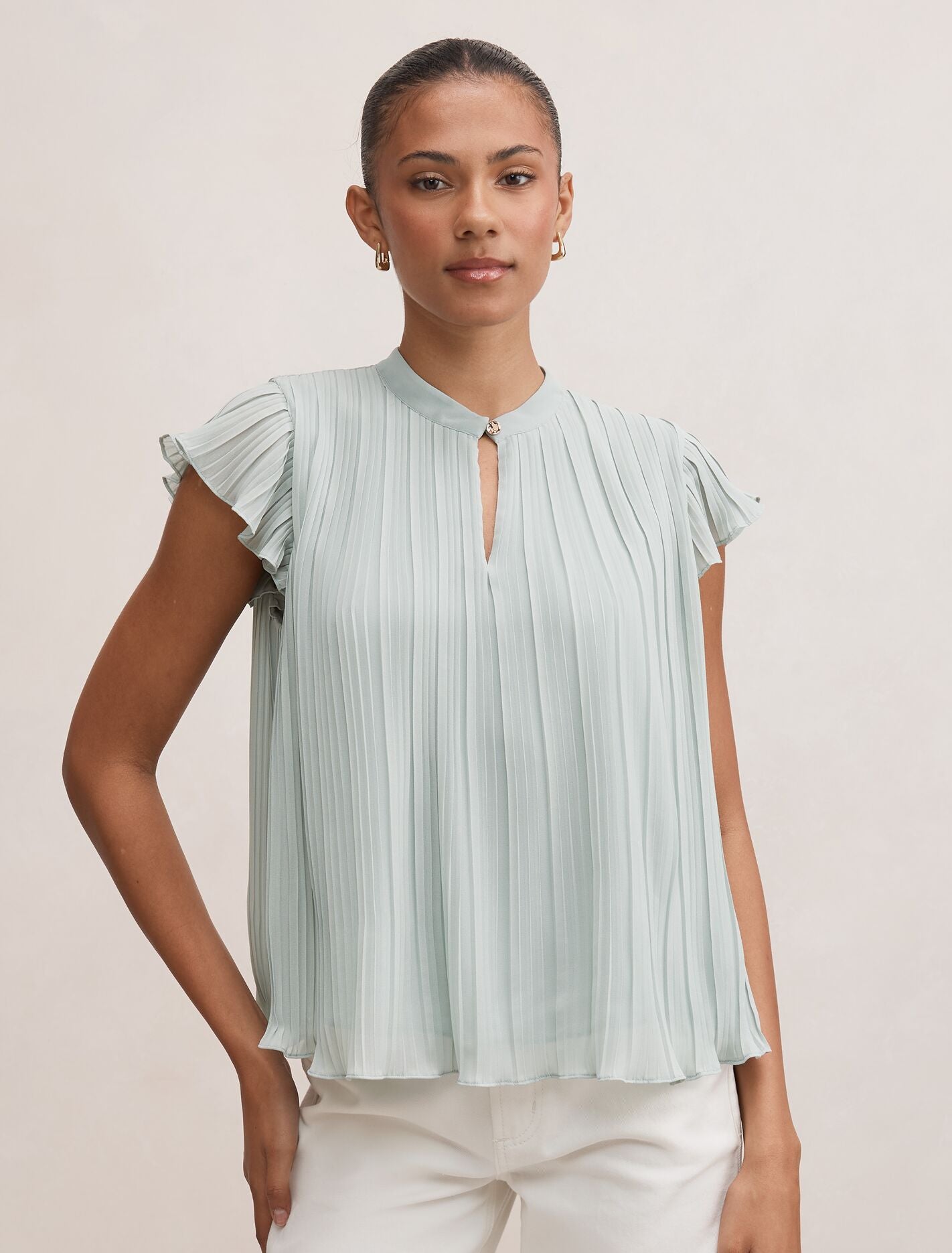 Autumn Flutter Sleeve Blouse Hazy Aqua Forever New