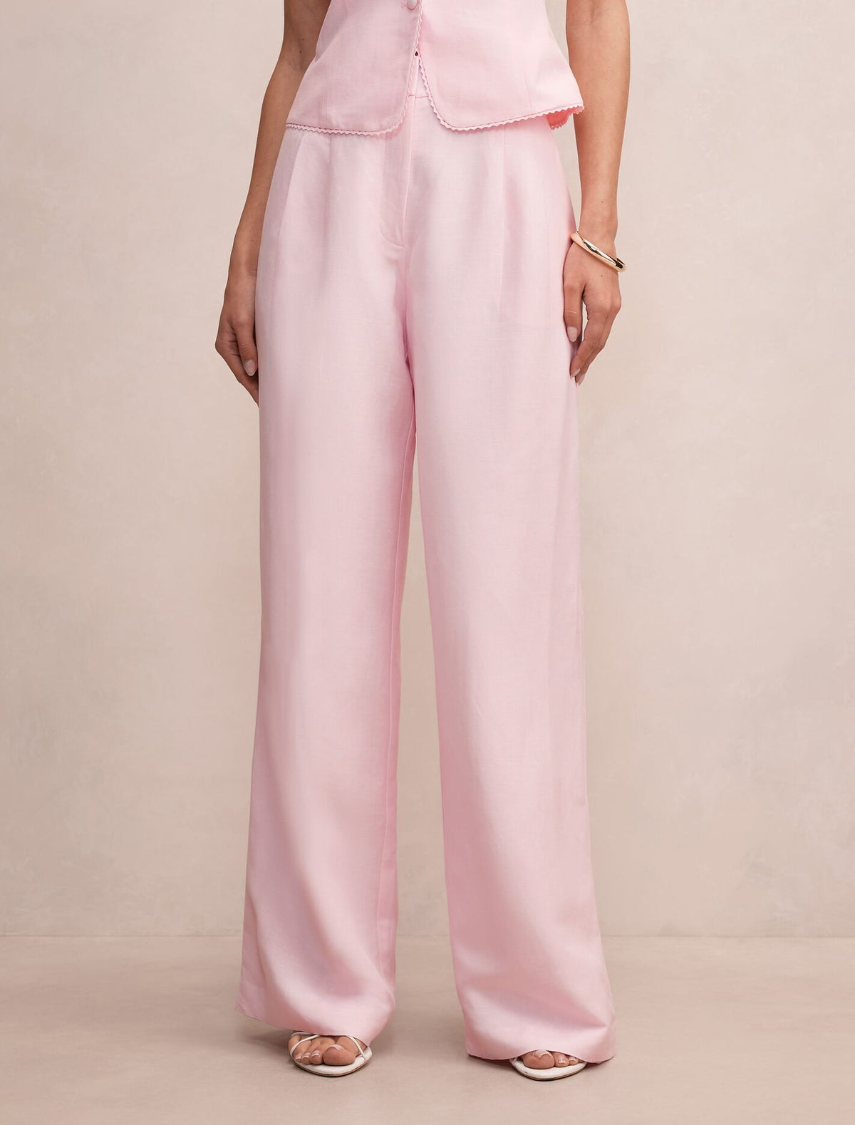 Eva Linen Wide Leg Pants Pink Whisper Set Forever New