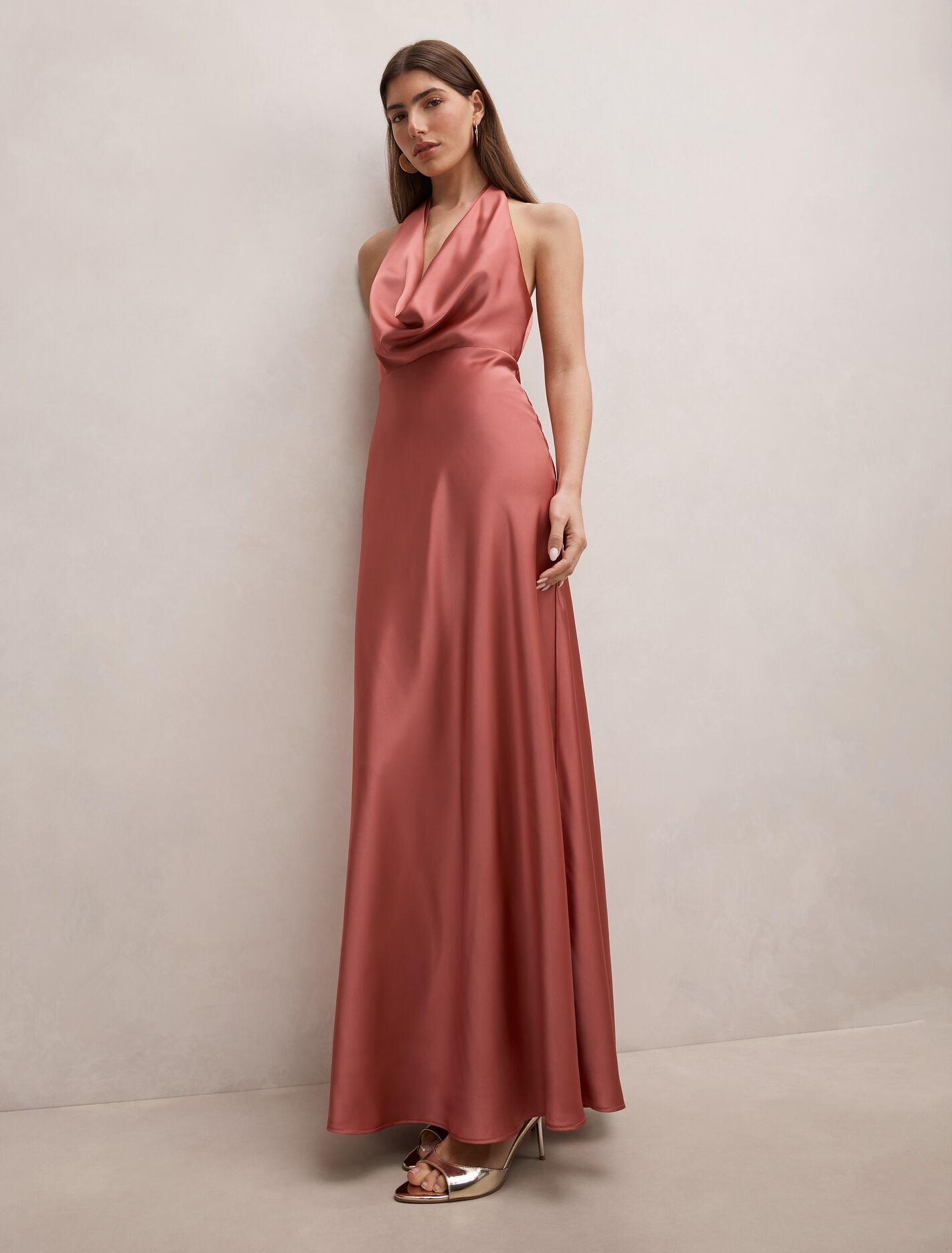 Becca Cowl Halter Satin Dress Forever New