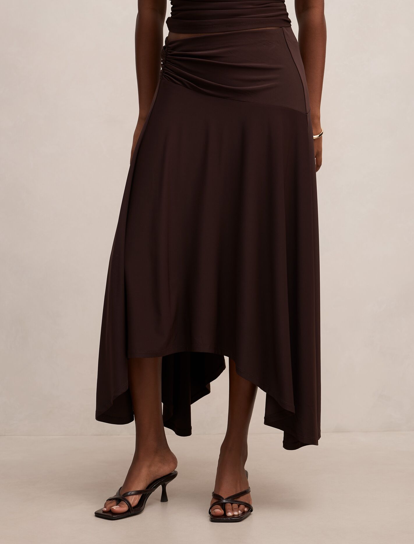 Ariel Petite Godet Hanky Hem Skirt Dark Chocolate Co-ord Forever New