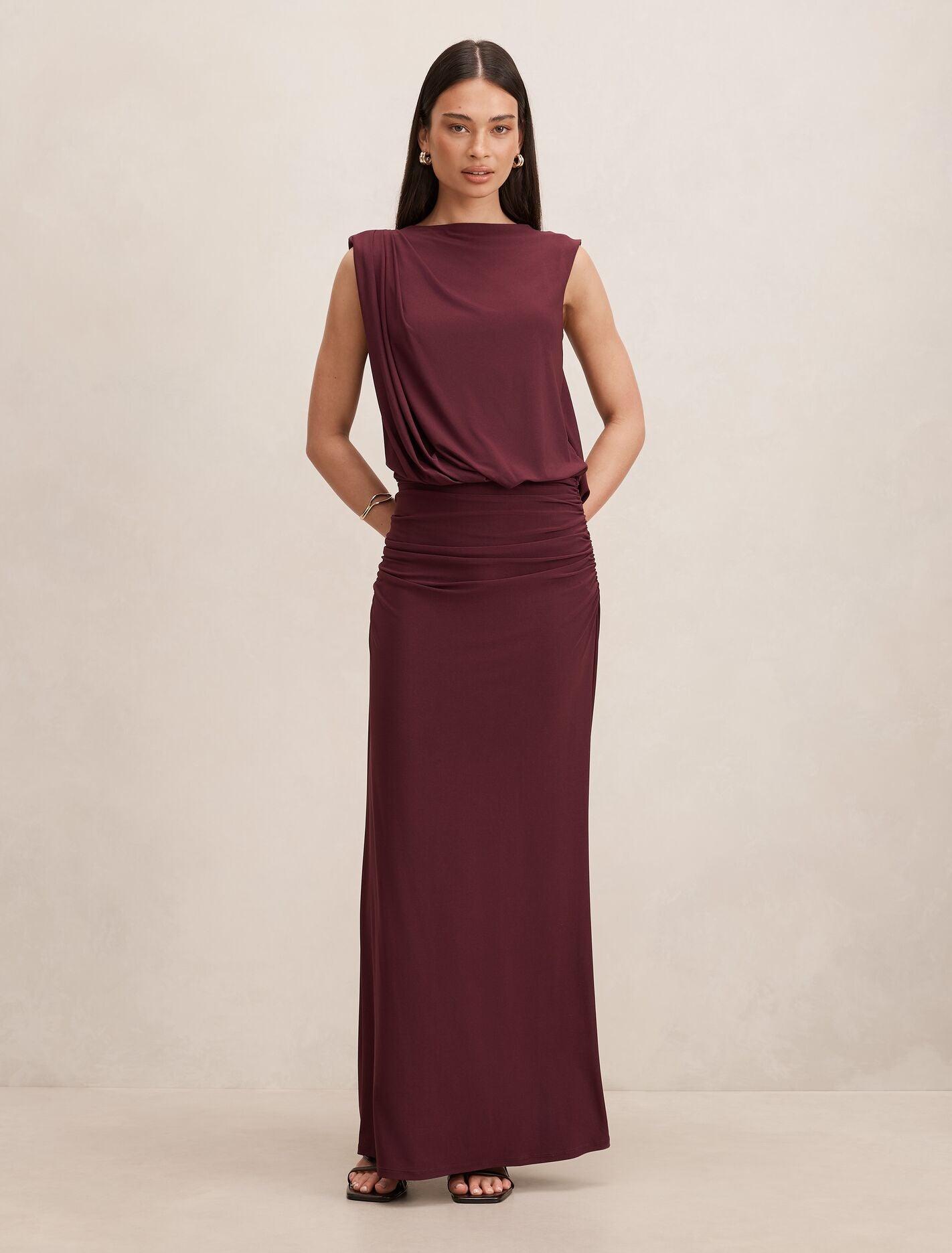 Leni Draped Backless Dress Fig Forever New
