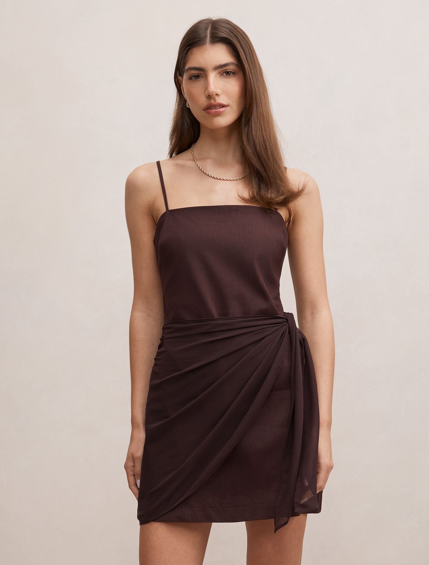 Sienna Linen Sarong Mini Dress Chocolate Forever New