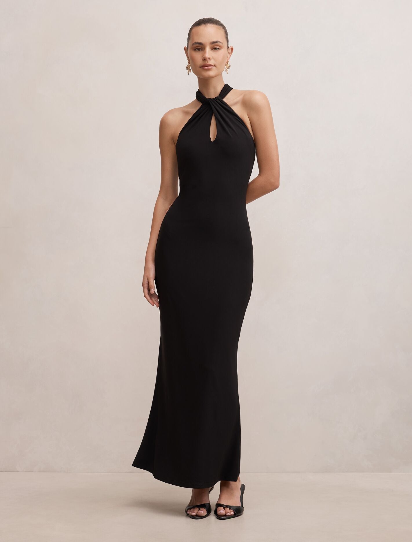 Arlette Halter Neck Scarf Maxi Dress Black Forever New
