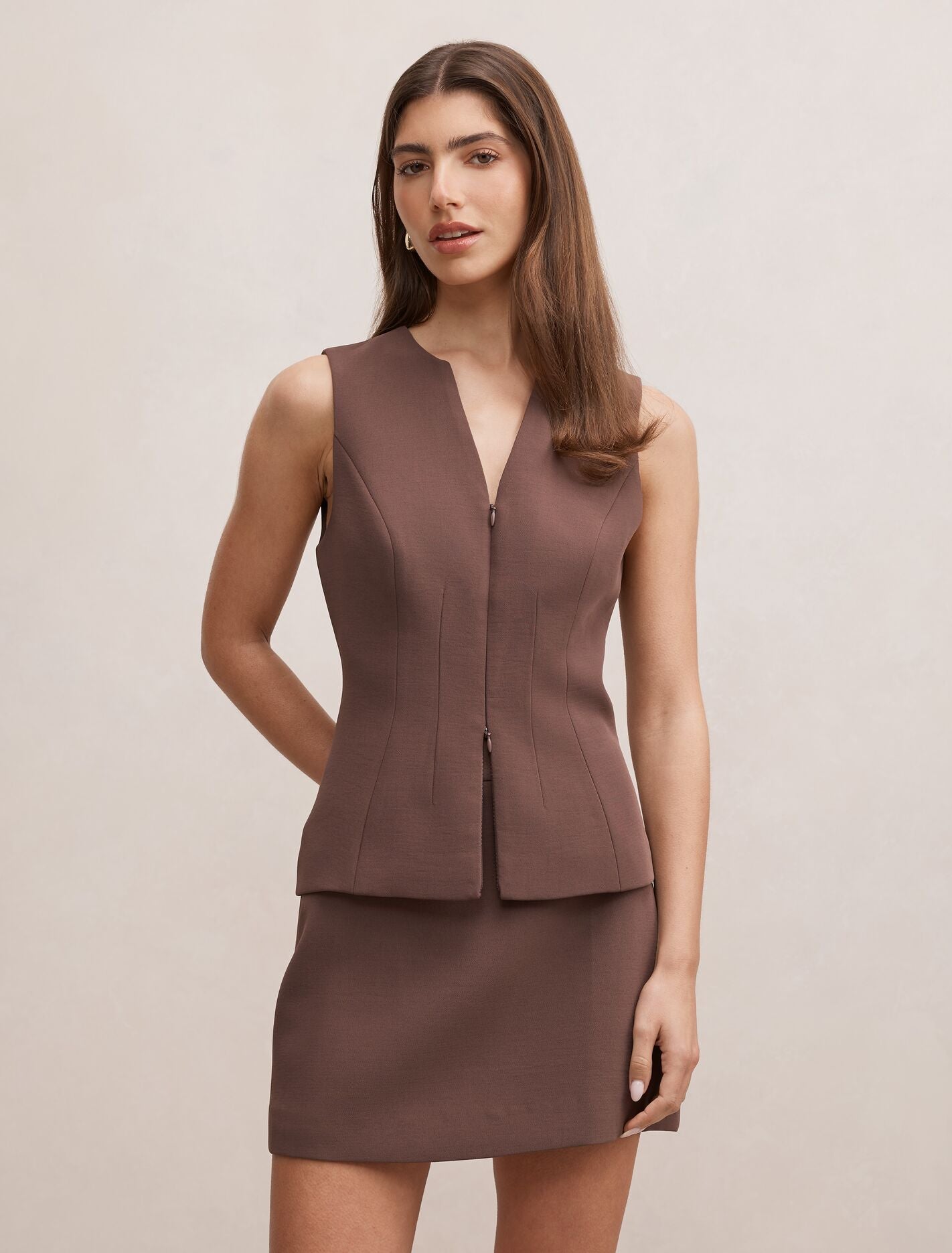 Drew Zip Front Top Choc Martini Forever New