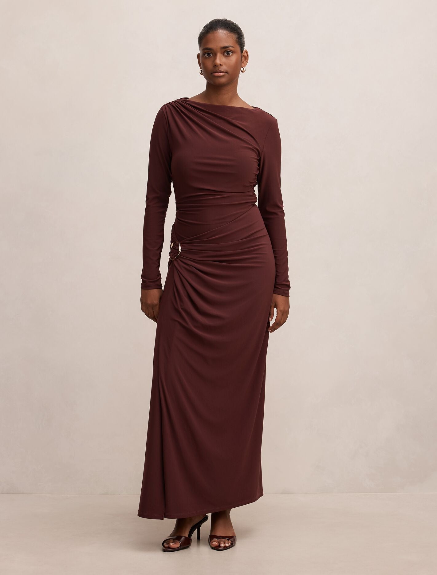 Kingsley Petite Hardware Jersey Midi Dress Deep Maroon Forever New