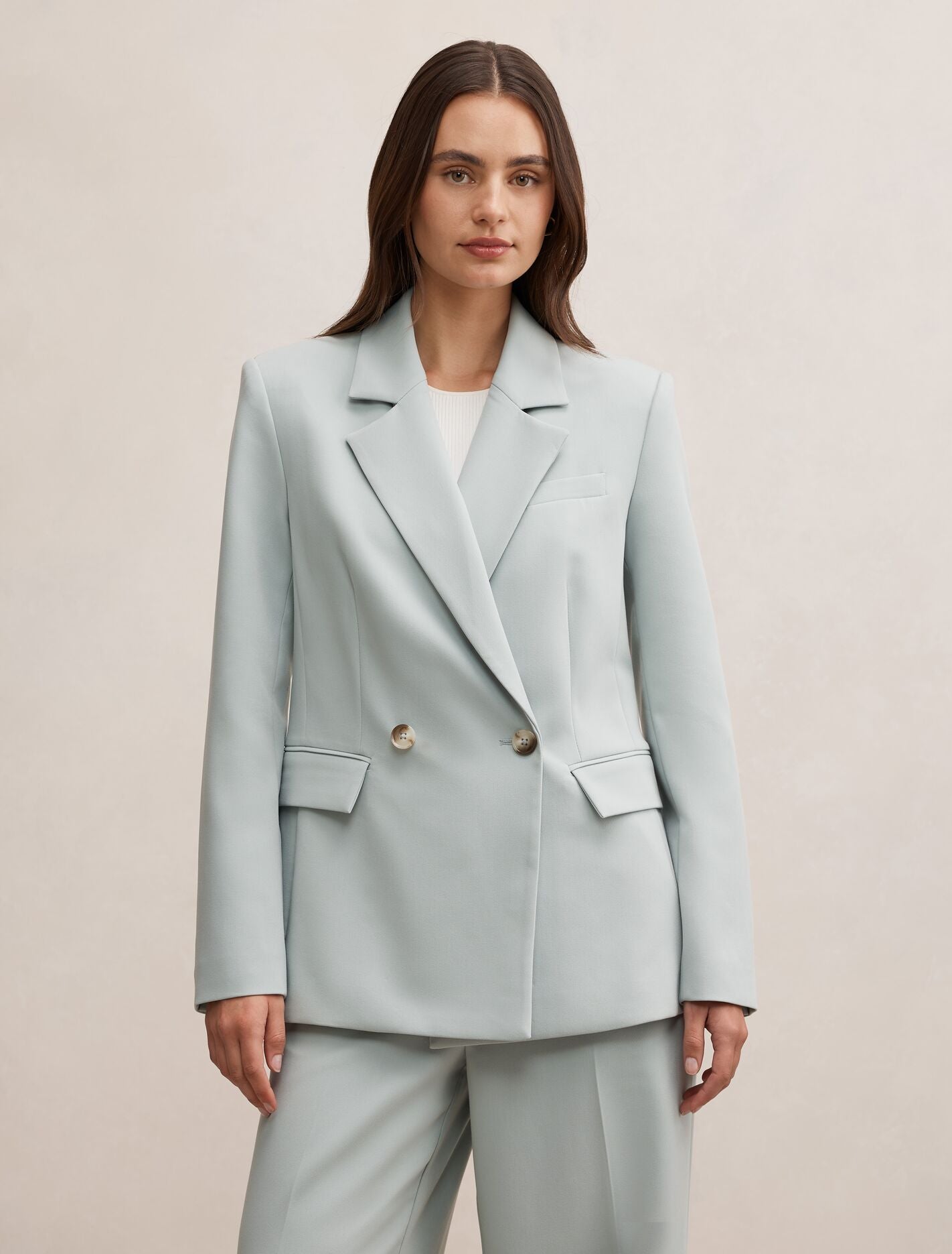 Lee Double Breasted Blazer Hazy Aqua Suit Forever New