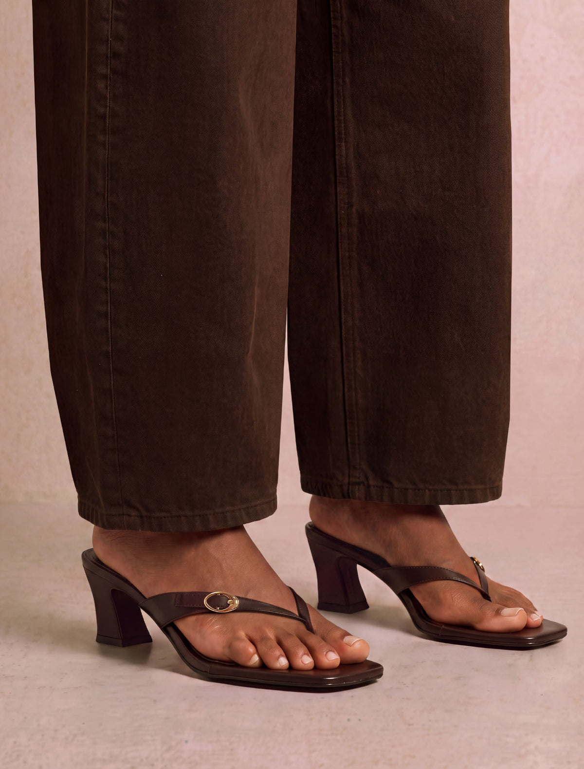 Belinda 2 Buckle Detail Thong Heeled Sandal