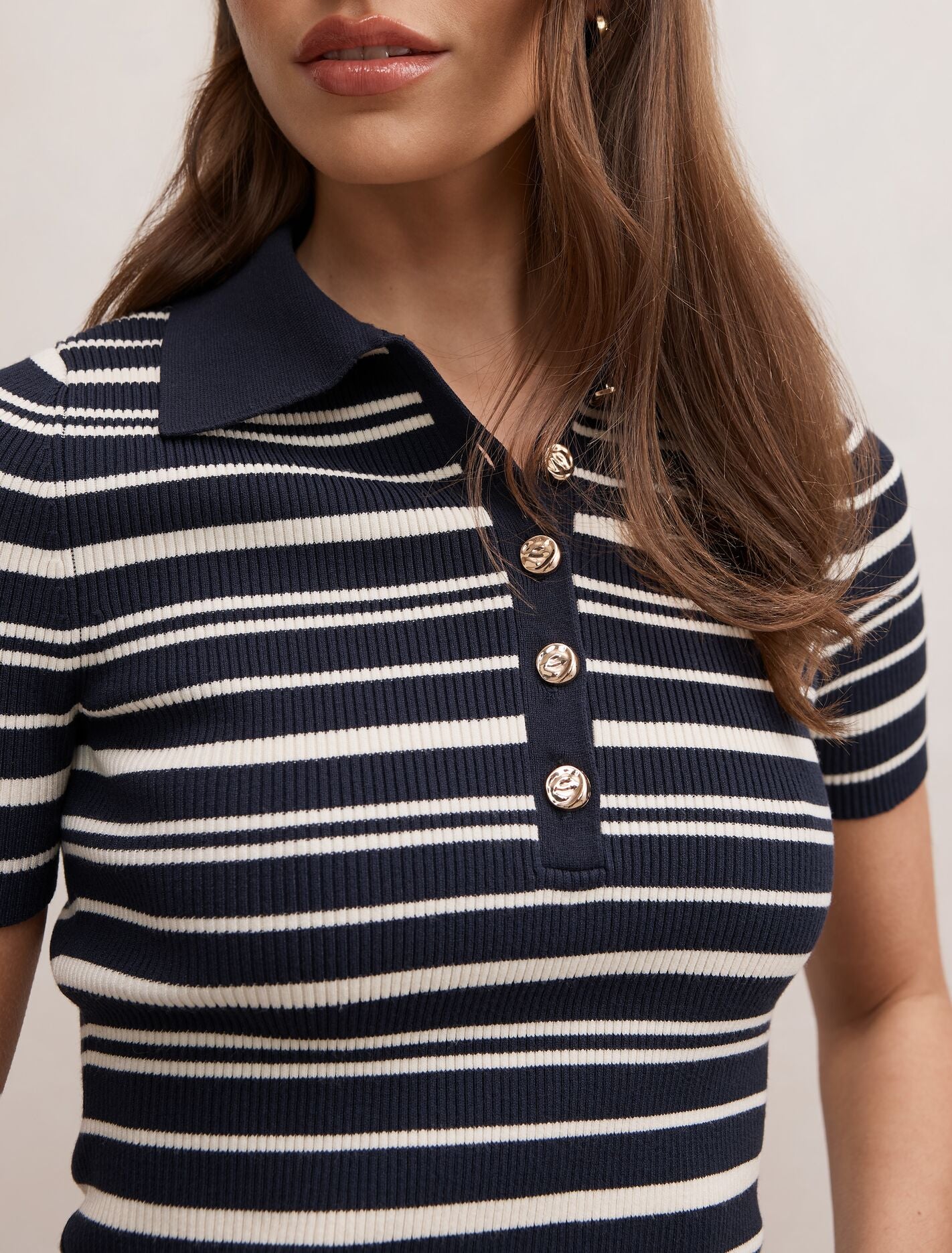 Sasha Striped Knit Polo T-Shirt Forever New