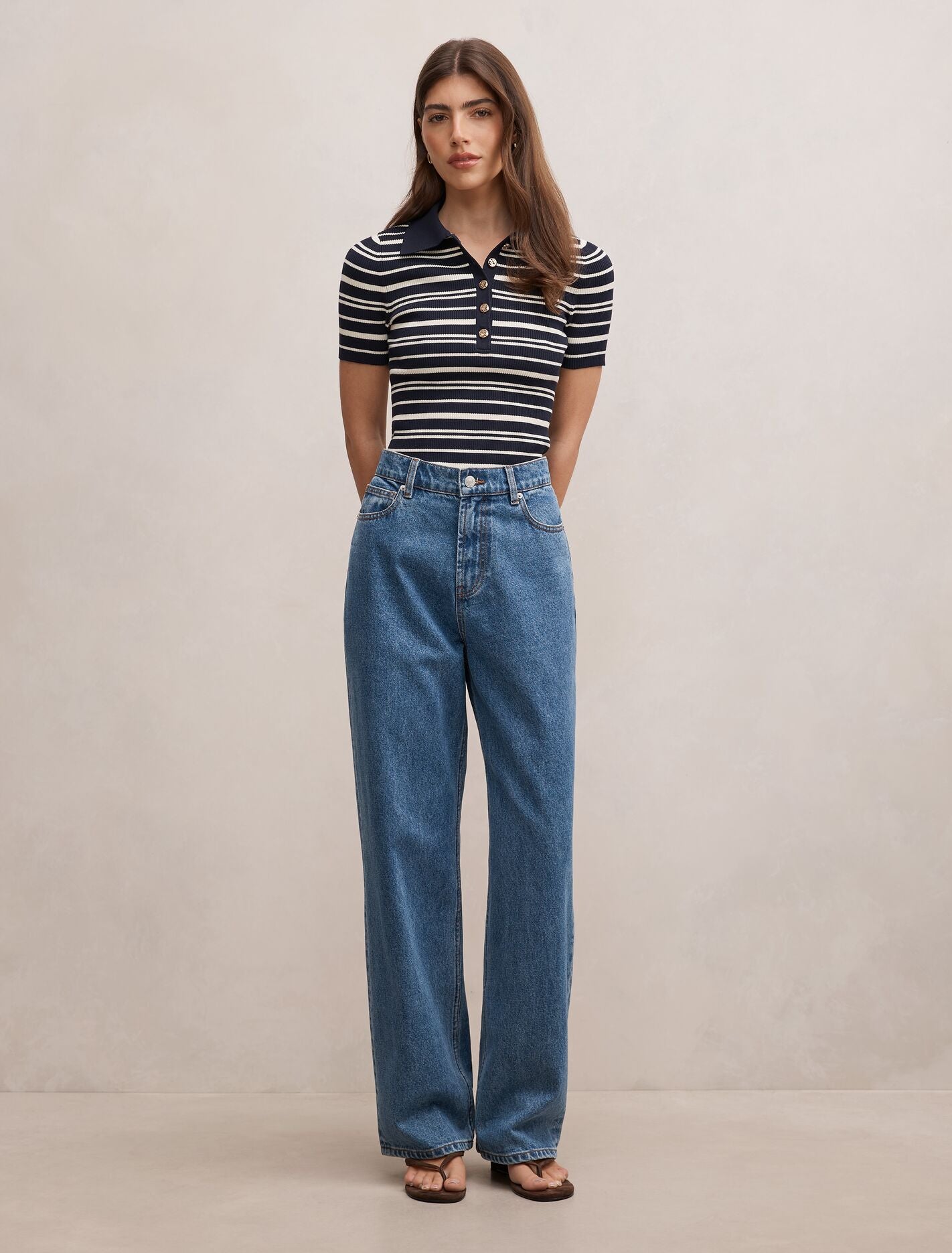 Sasha Striped Knit Polo T-Shirt Forever New