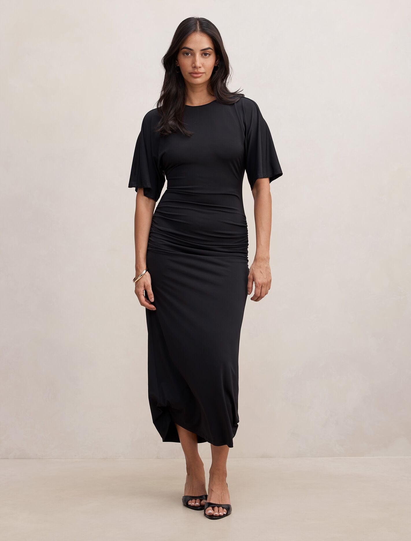 Colbie Gathered Jersey Midi Dress Black Forever New