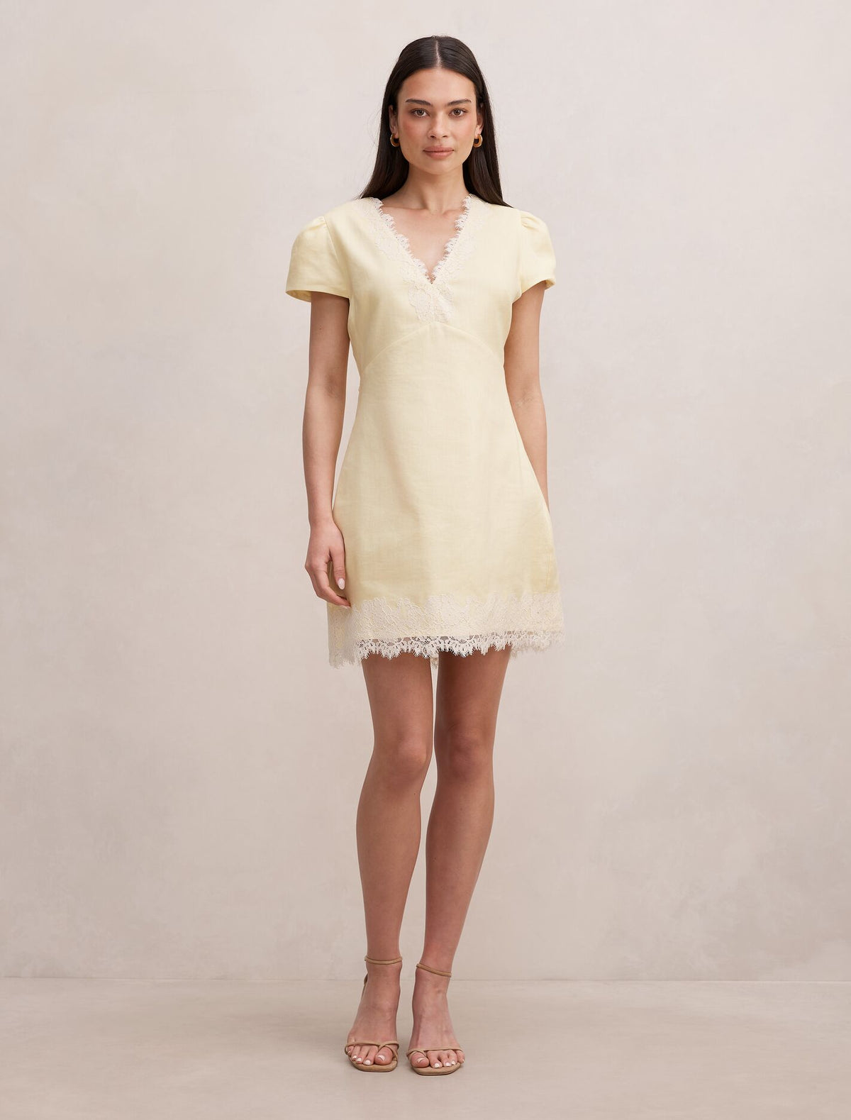 Lexi Lace Trim Linen Mini Dress Forever New