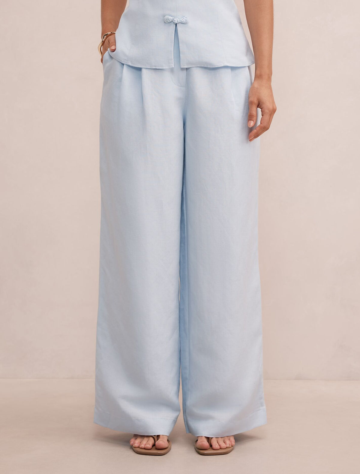 Eva Petite Linen Wide Leg Pants Soft Blue Co-Ord Forever New
