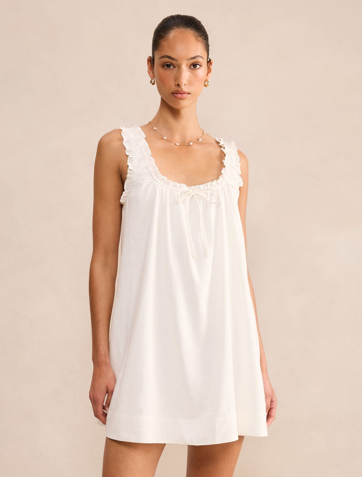 Vivi Smock Linen Mini Dress Porcelain Forever New