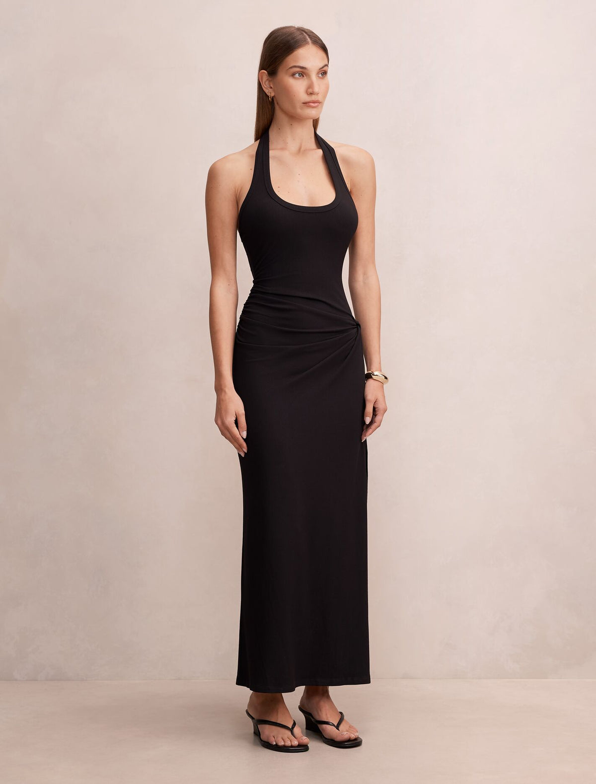 Noa Halter Draped Ribbed Midi Dress Forever New