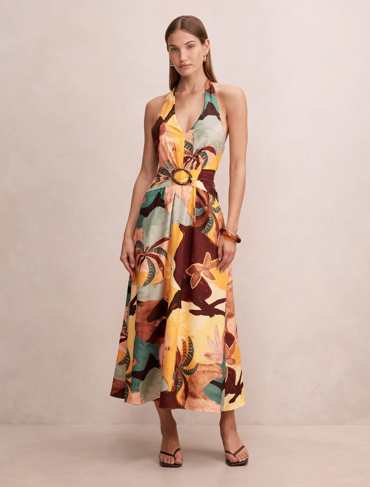 Alessi Halter Linen Midi Dress Arndale Abstract Forever New