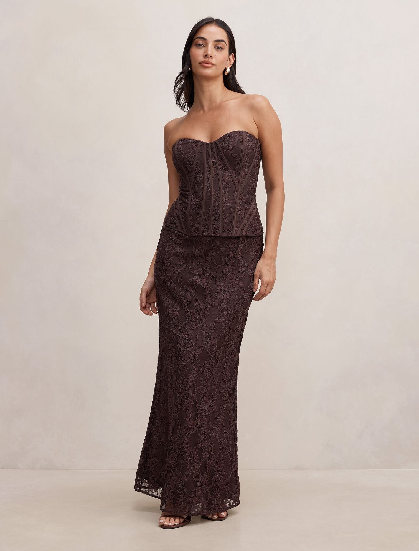 Myla Lace Corset Maxi Dress Chocolate Freckle Forever New