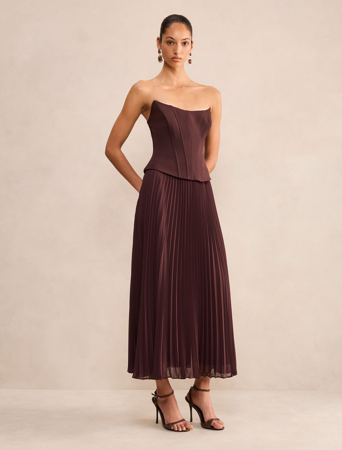 August Pleated Corset Midi Dress Forever New