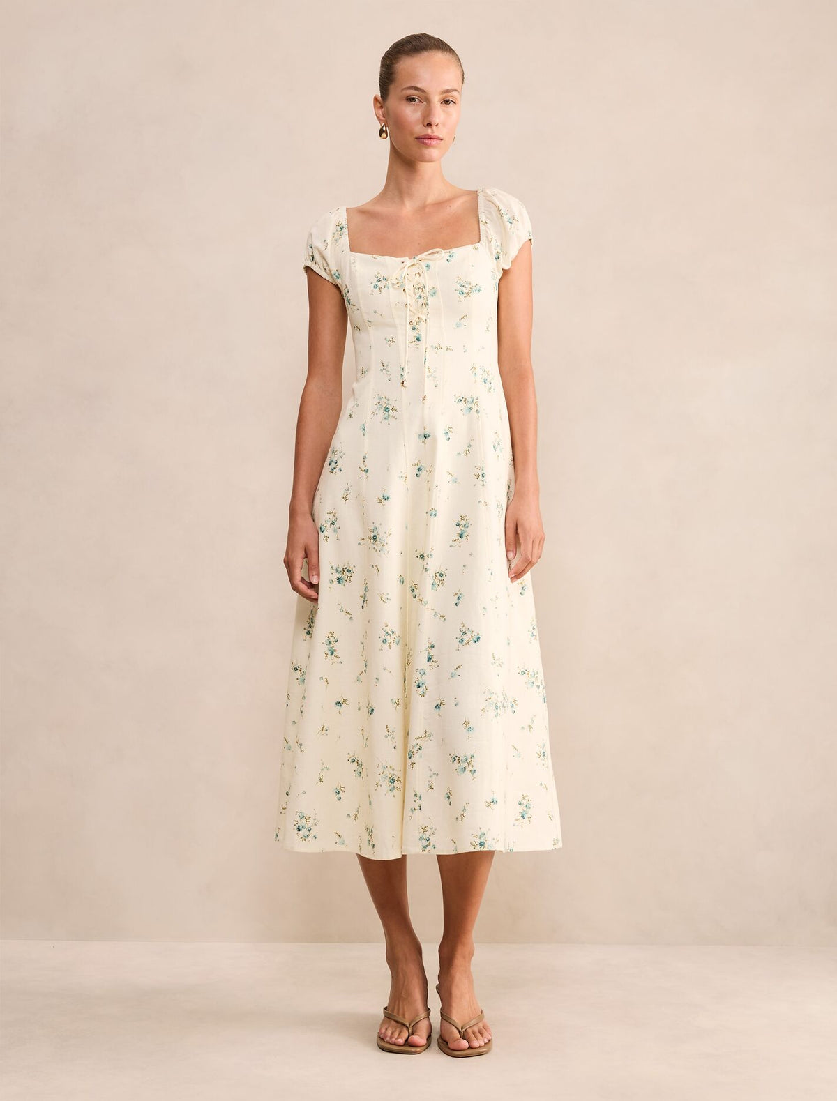 Sallie Tie Front Linen Midi Dress