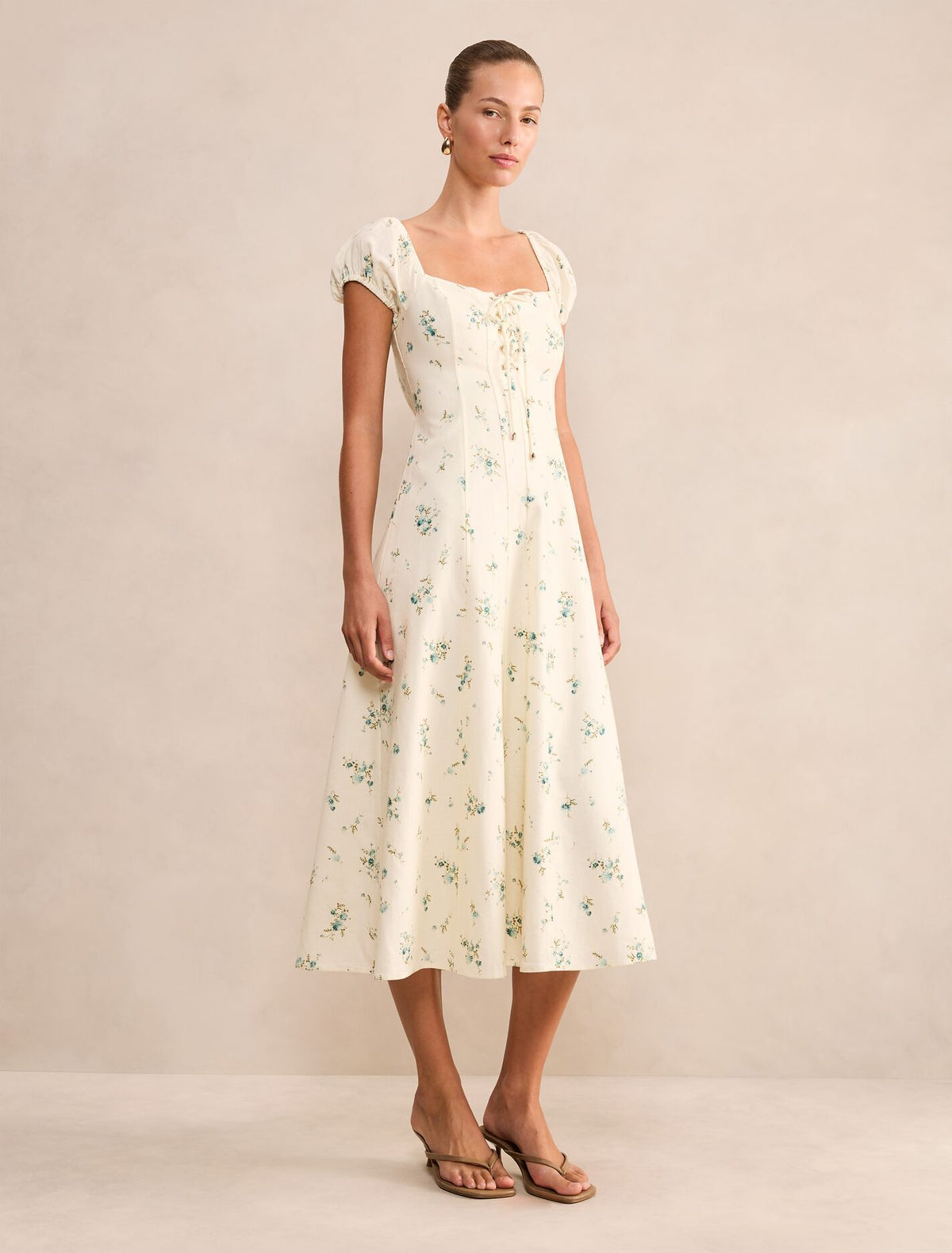 Sallie Tie Front Linen Midi Dress