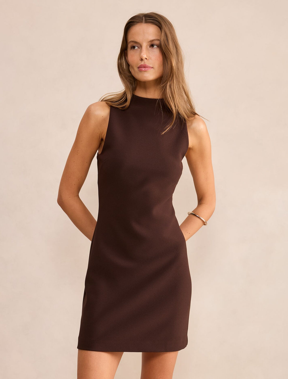 Jordyn Crepe Mini Dress Chocolate Forever New