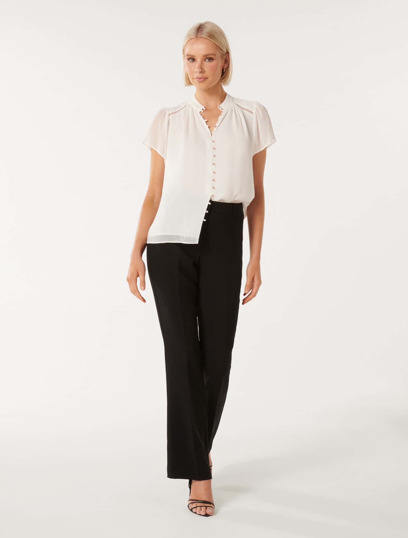 Yvonne Flutter Trim Spliced Blouse Forever New