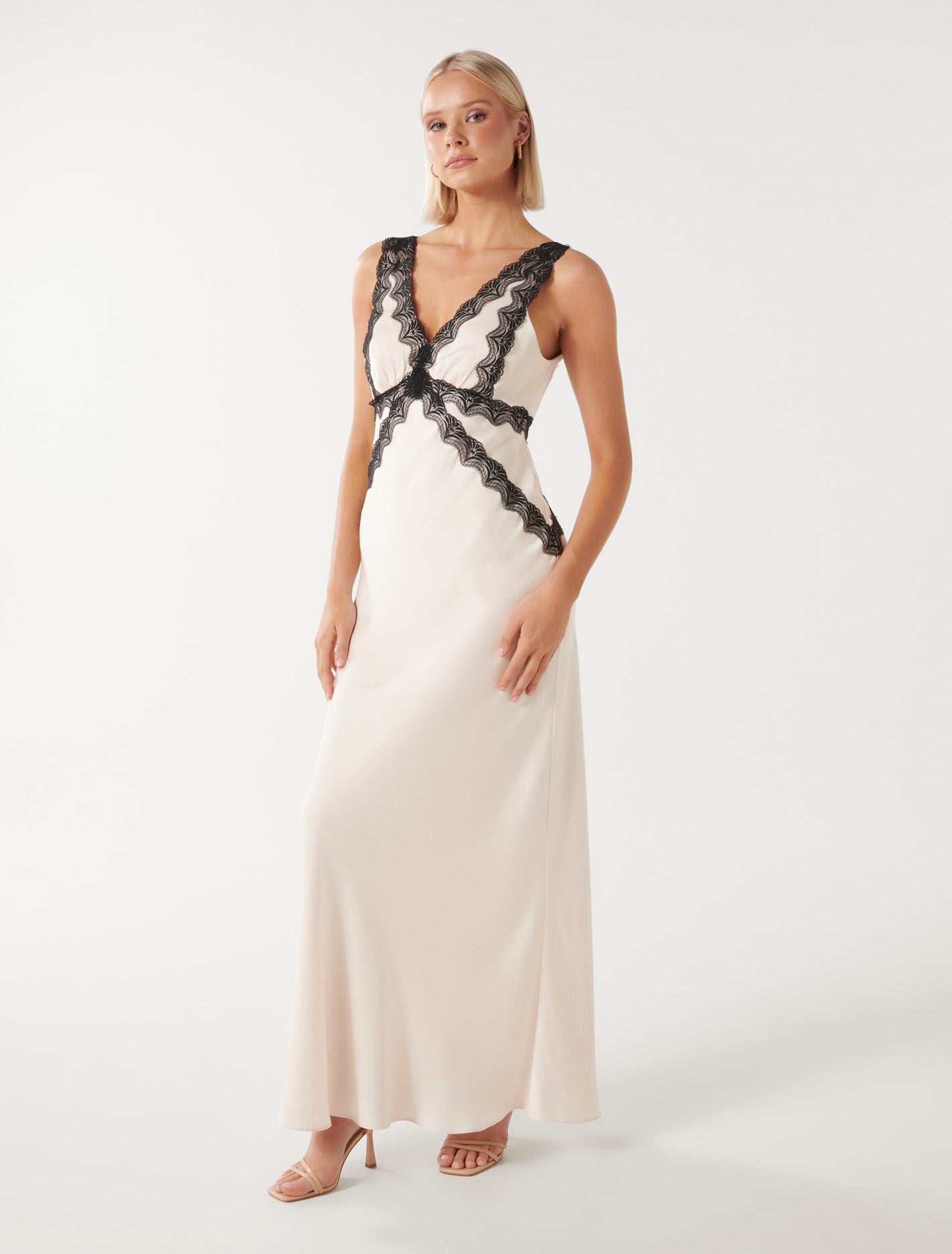 Amelia Lace Trim Satin Midi Dress Forever New