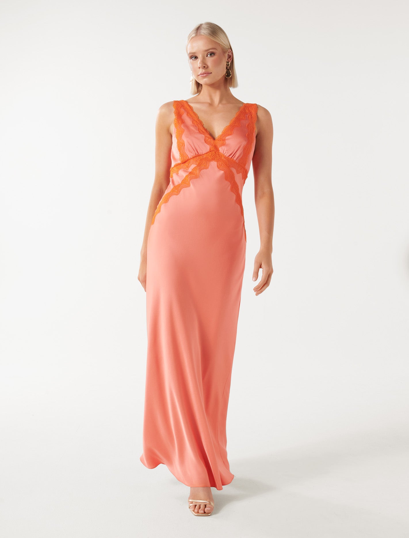 Amelia Lace Trim Satin Midi Dress Forever New