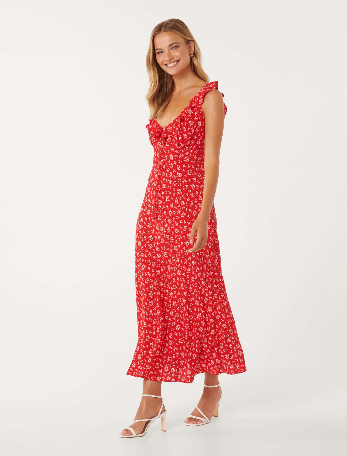 Alora Ruffle Neck Midi Dress Forever New