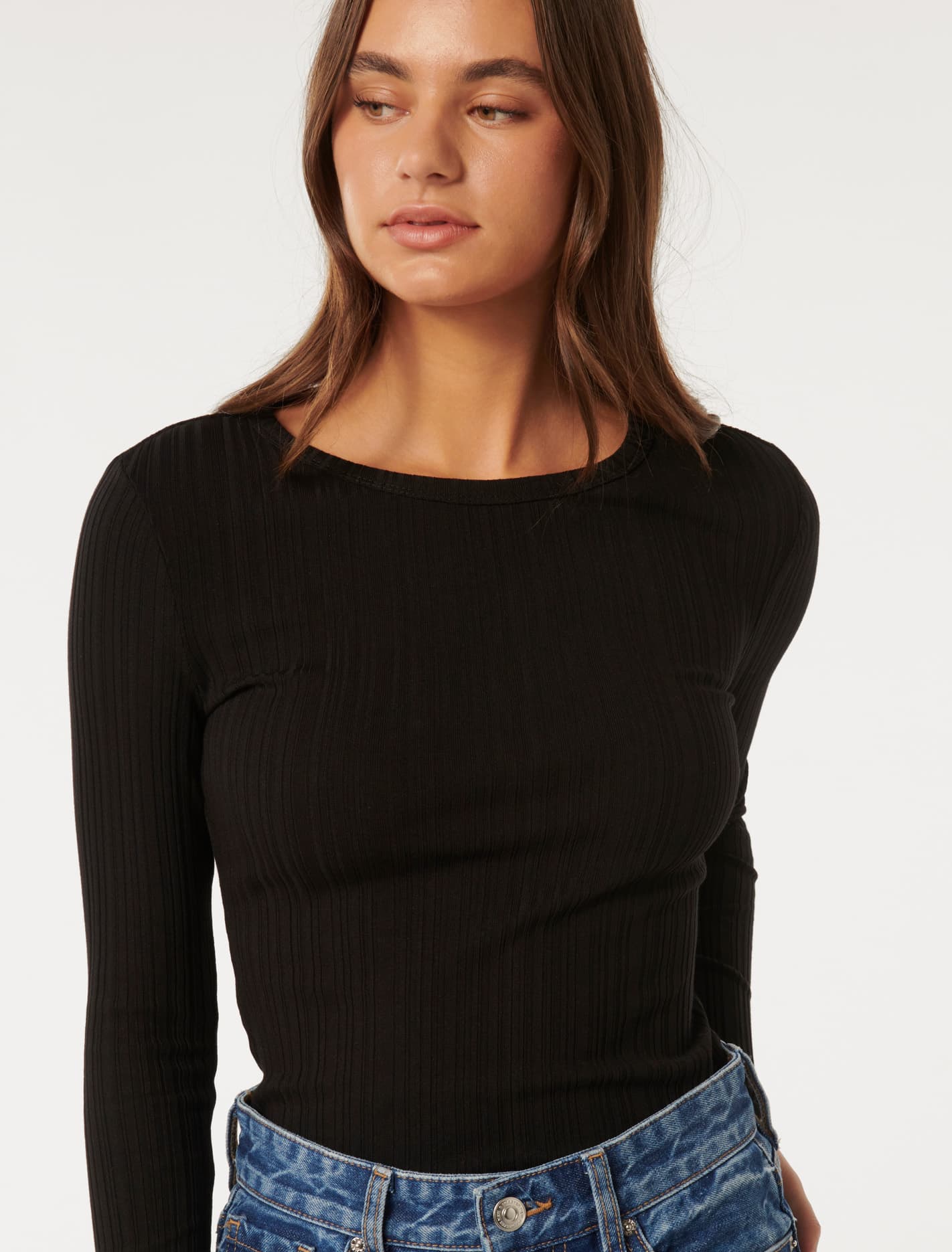 Meghan Rib Crew Neck Top Forever New