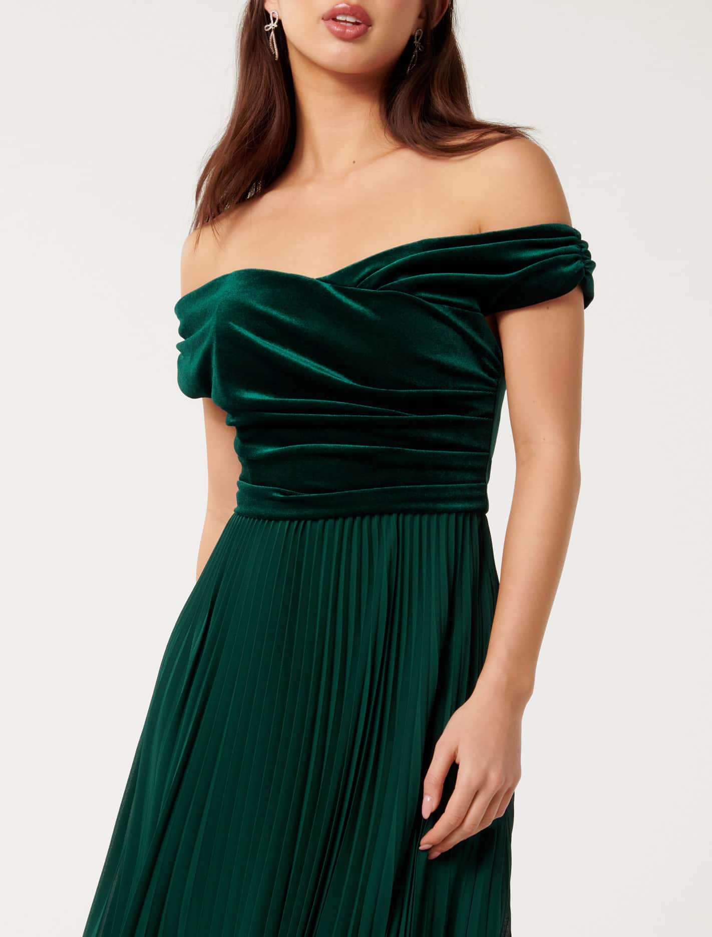 Rebecca Off Shoulder Velvet Dress Forever New