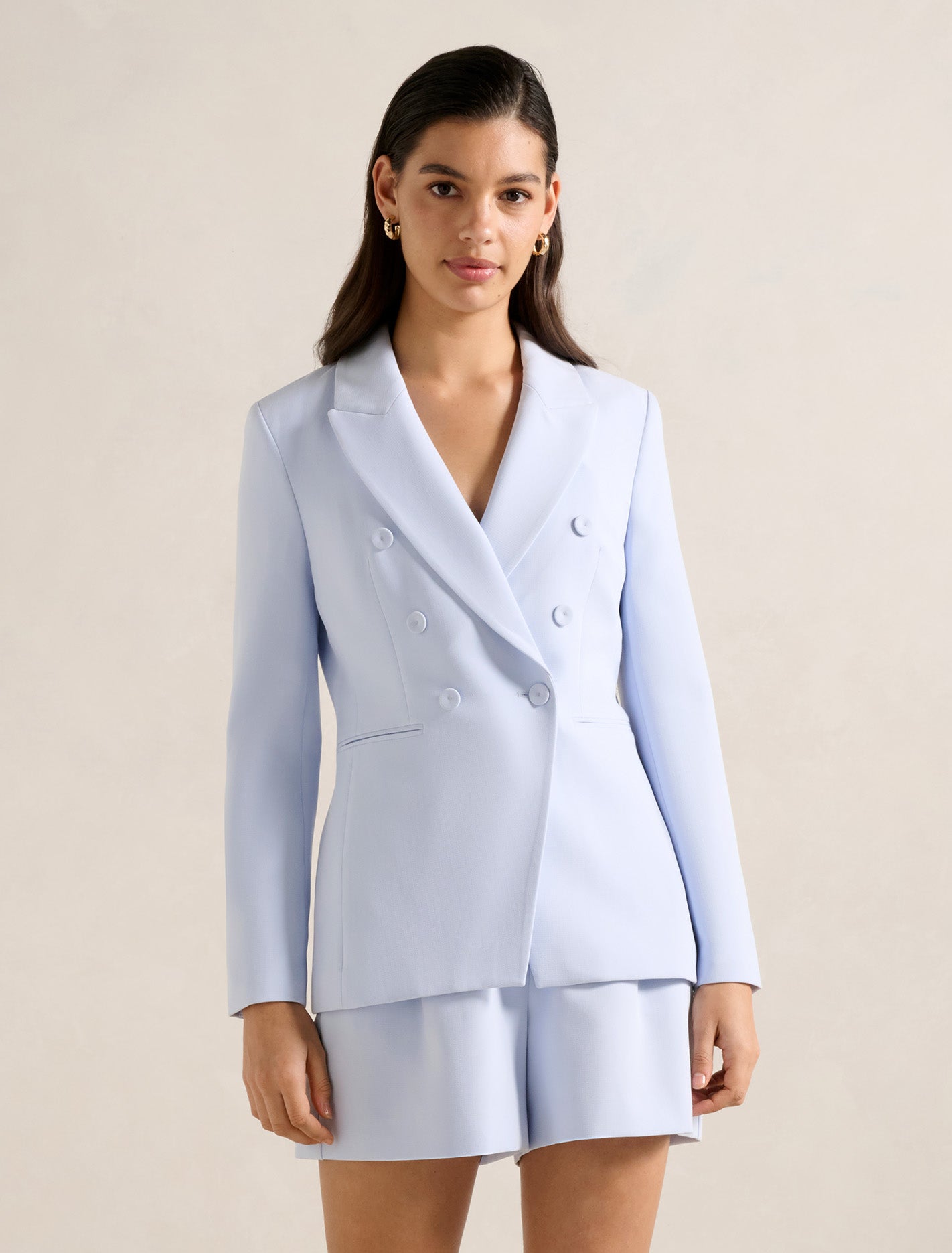 Chloe Double Breasted Blazer Cloud Blue Suit Forever New