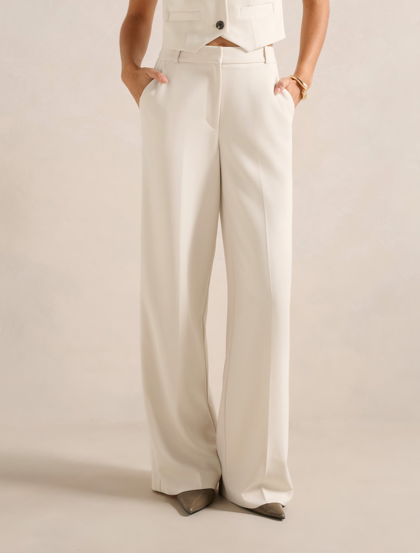 Oaklyn Pleat Wide Leg Pants Oat Milk Suit Forever New