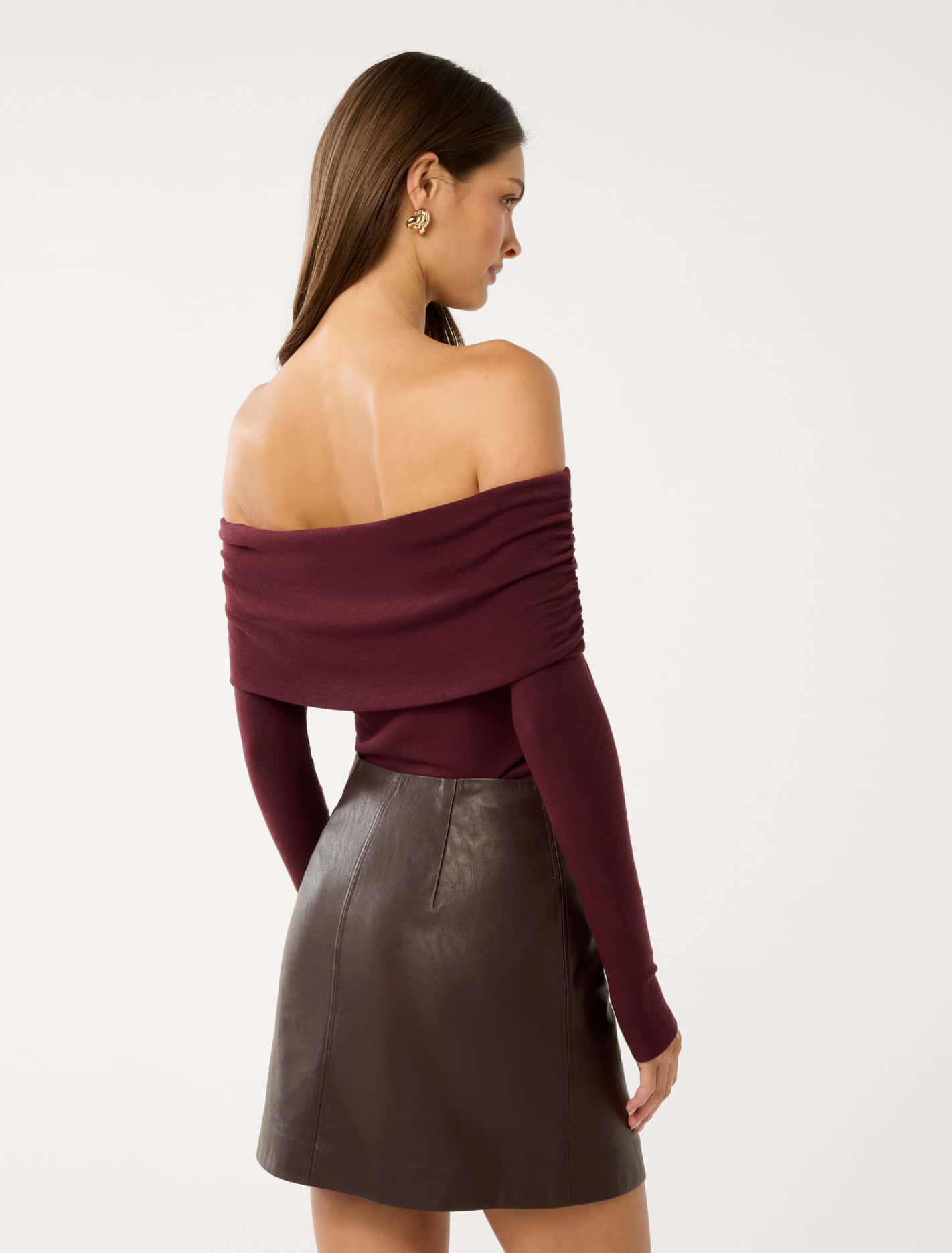 Kyla Long Sleeve Wool Blend Bardot Top Forever New