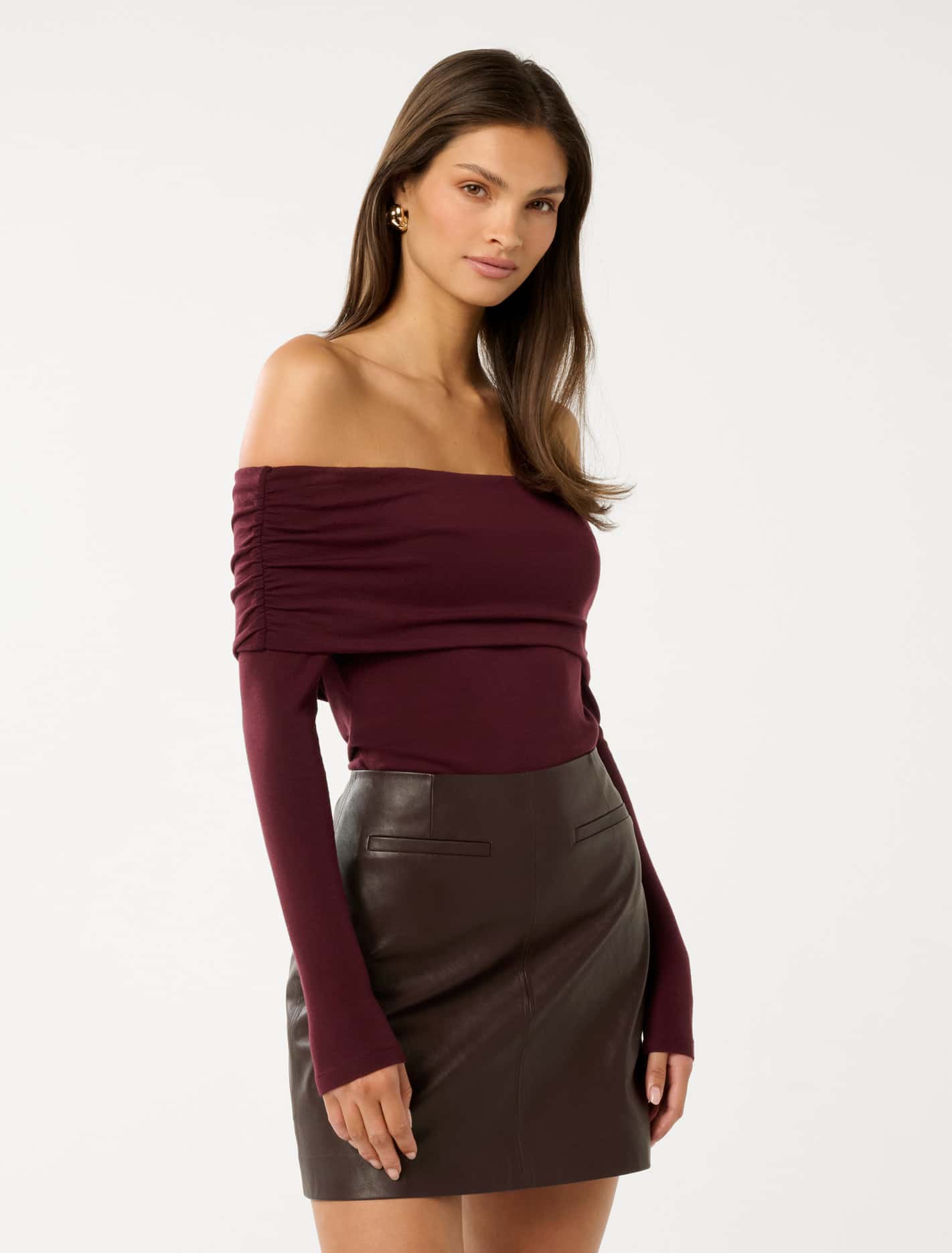 Kyla Long Sleeve Wool Blend Bardot Top Forever New
