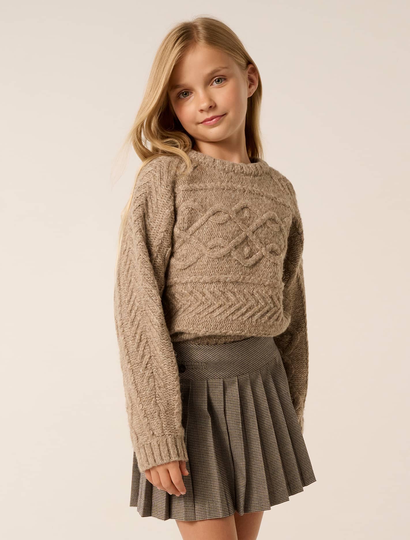 Ari Teen Cable Cropped Sweater Camel Marle Forever New