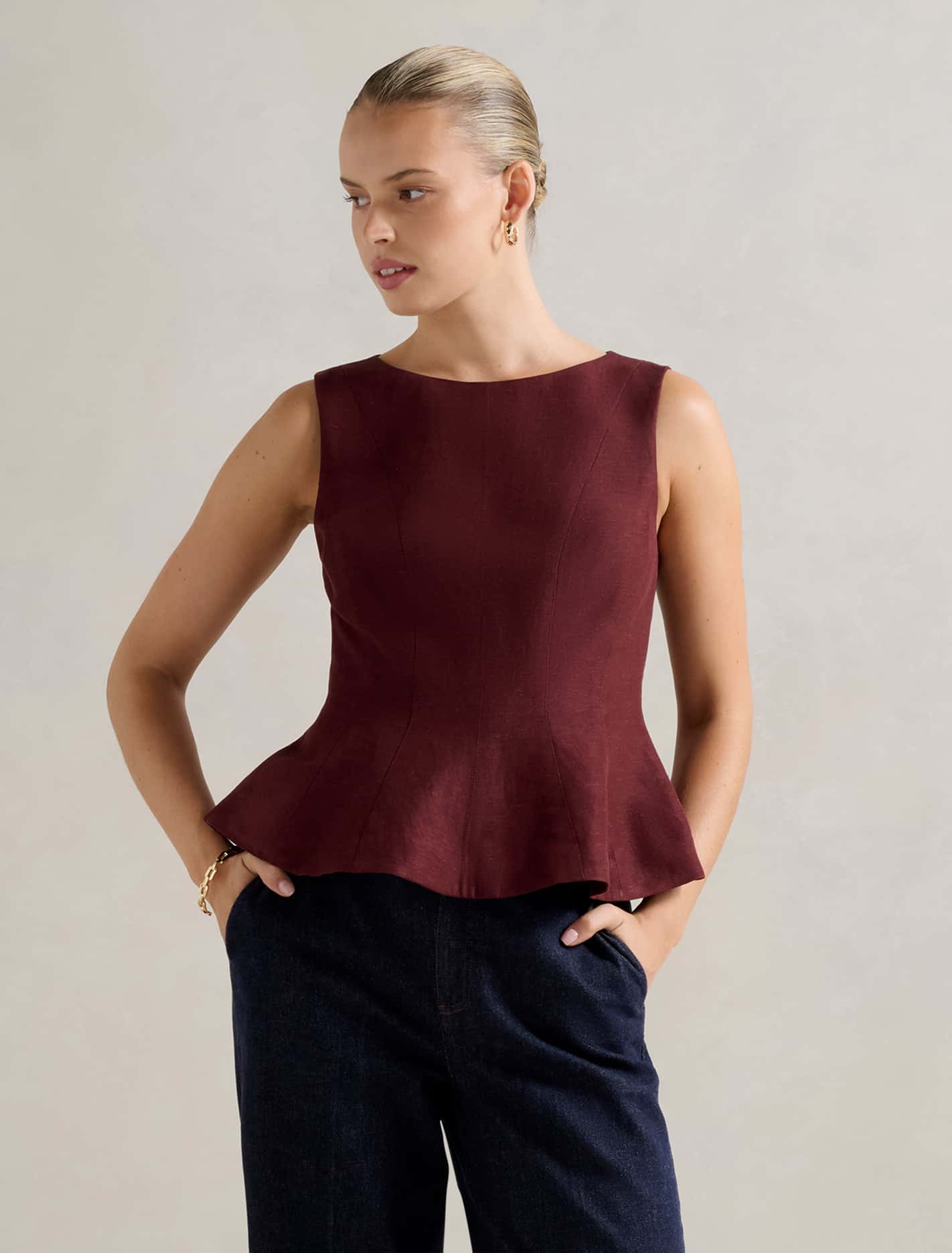 Penny Peplum Top Burgundy Rose Forever New