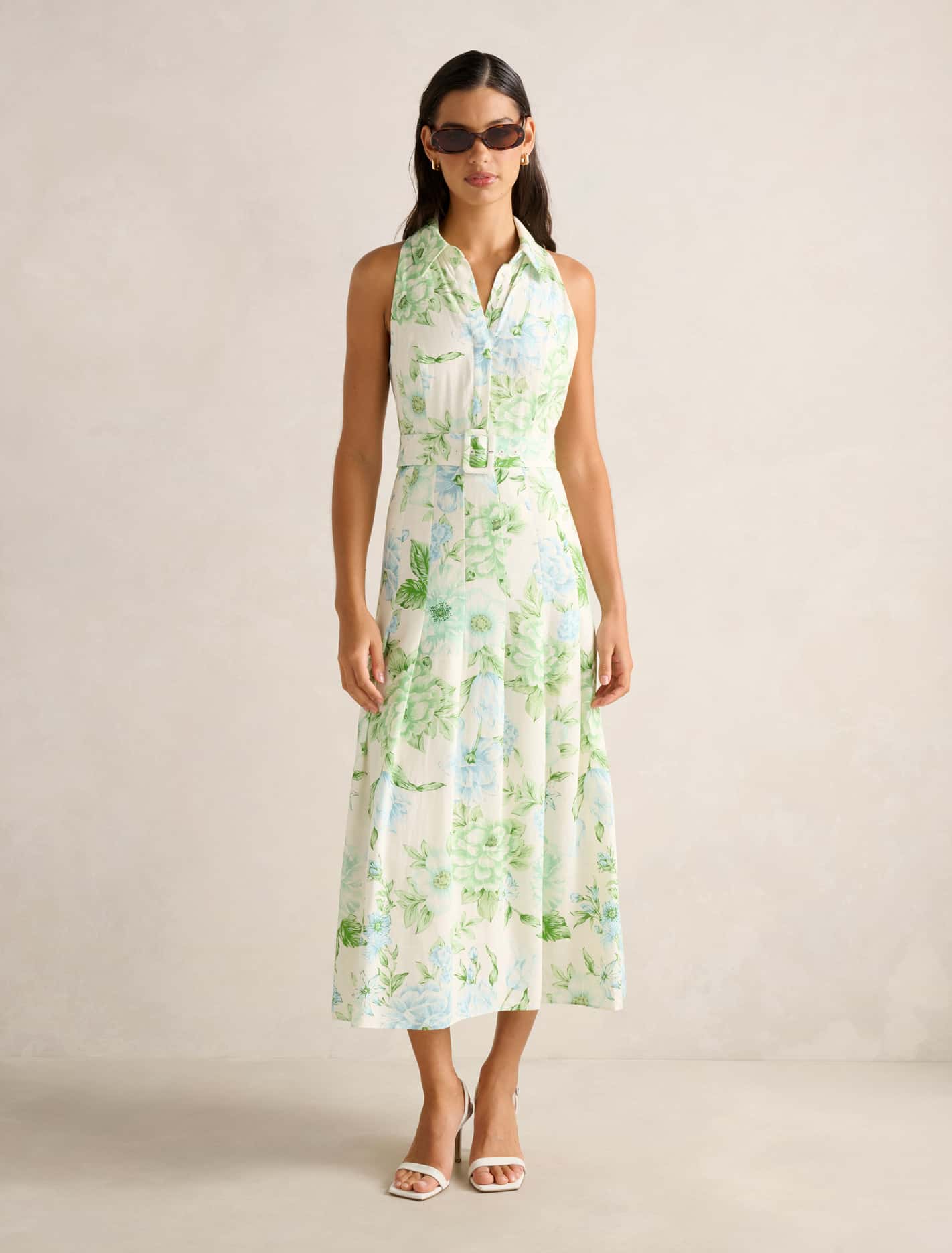 Lindsey Linen Tennis Dress Mint Paxton Floral Forever New