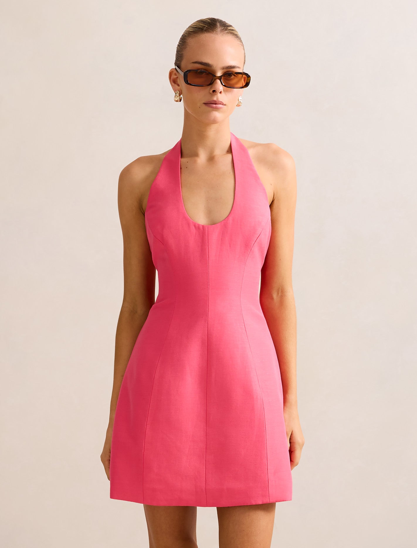 Esther U-Neck Halter Linen Mini Dress Cotton Candy Forever New