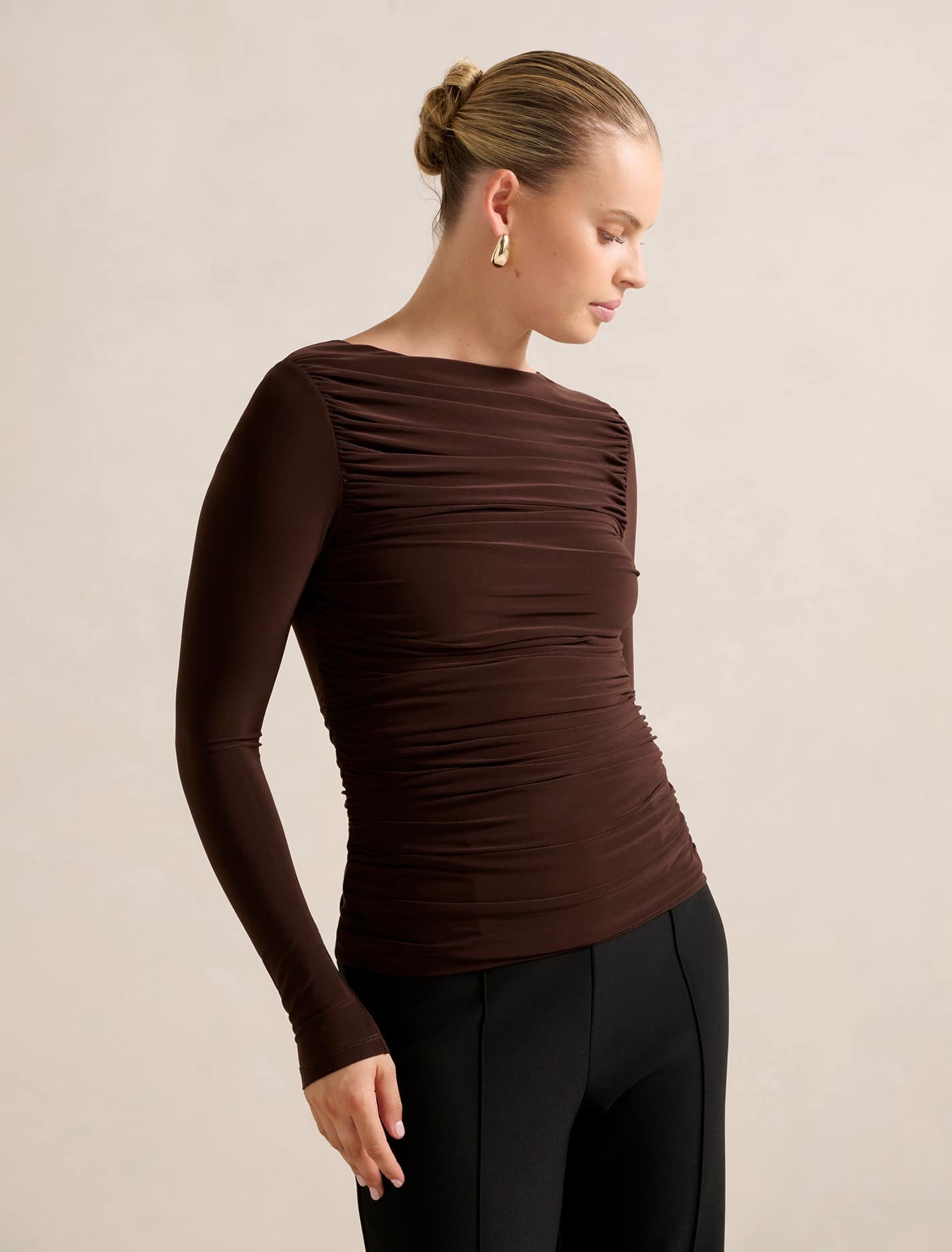 Monica Ruched Boat Neck Top Forever New