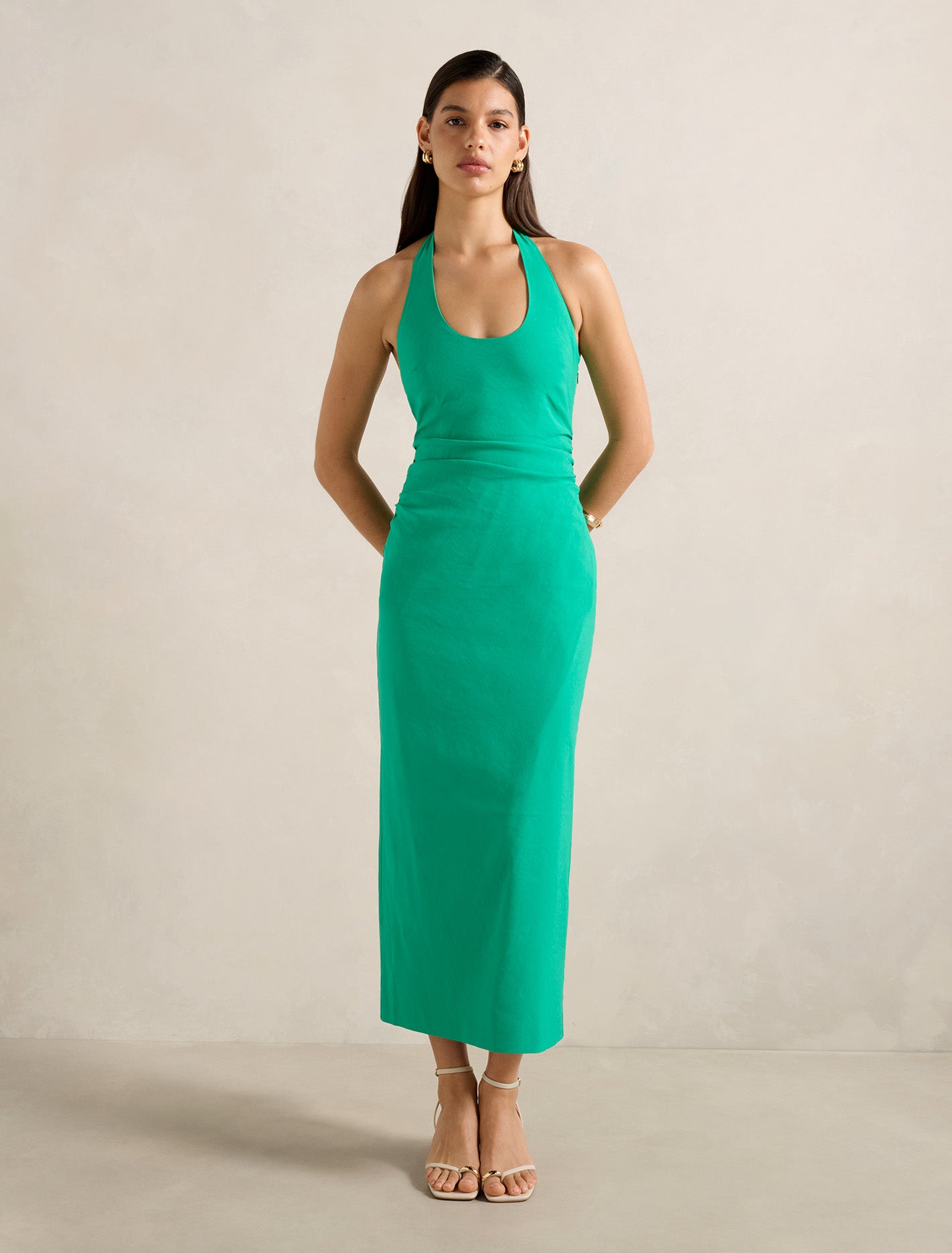 Esmee U-Neck Stretch Linen Midi Dress Clover Forever New