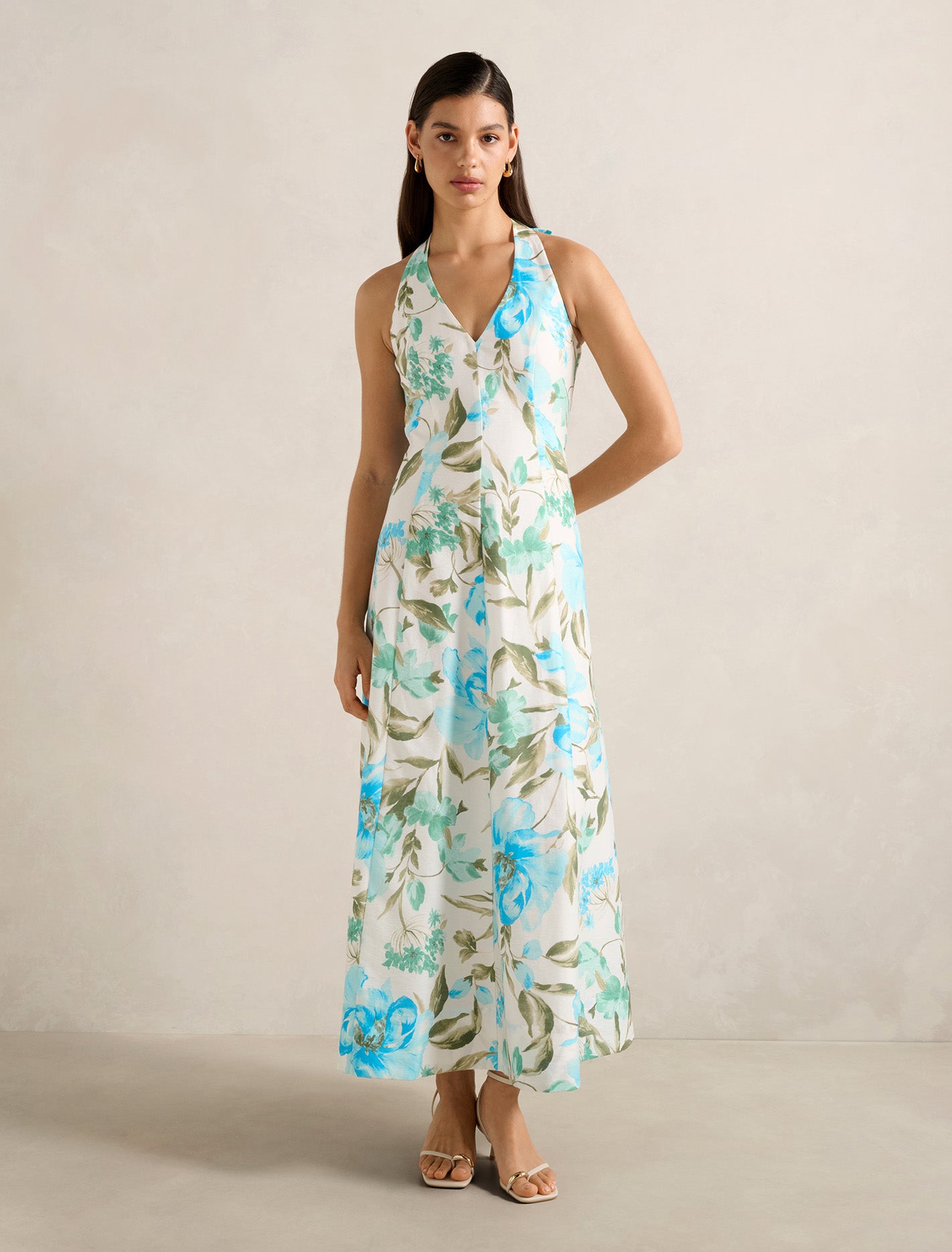 Sallie Halter Bow Midi Dress Blue Lyell Floral Forever New