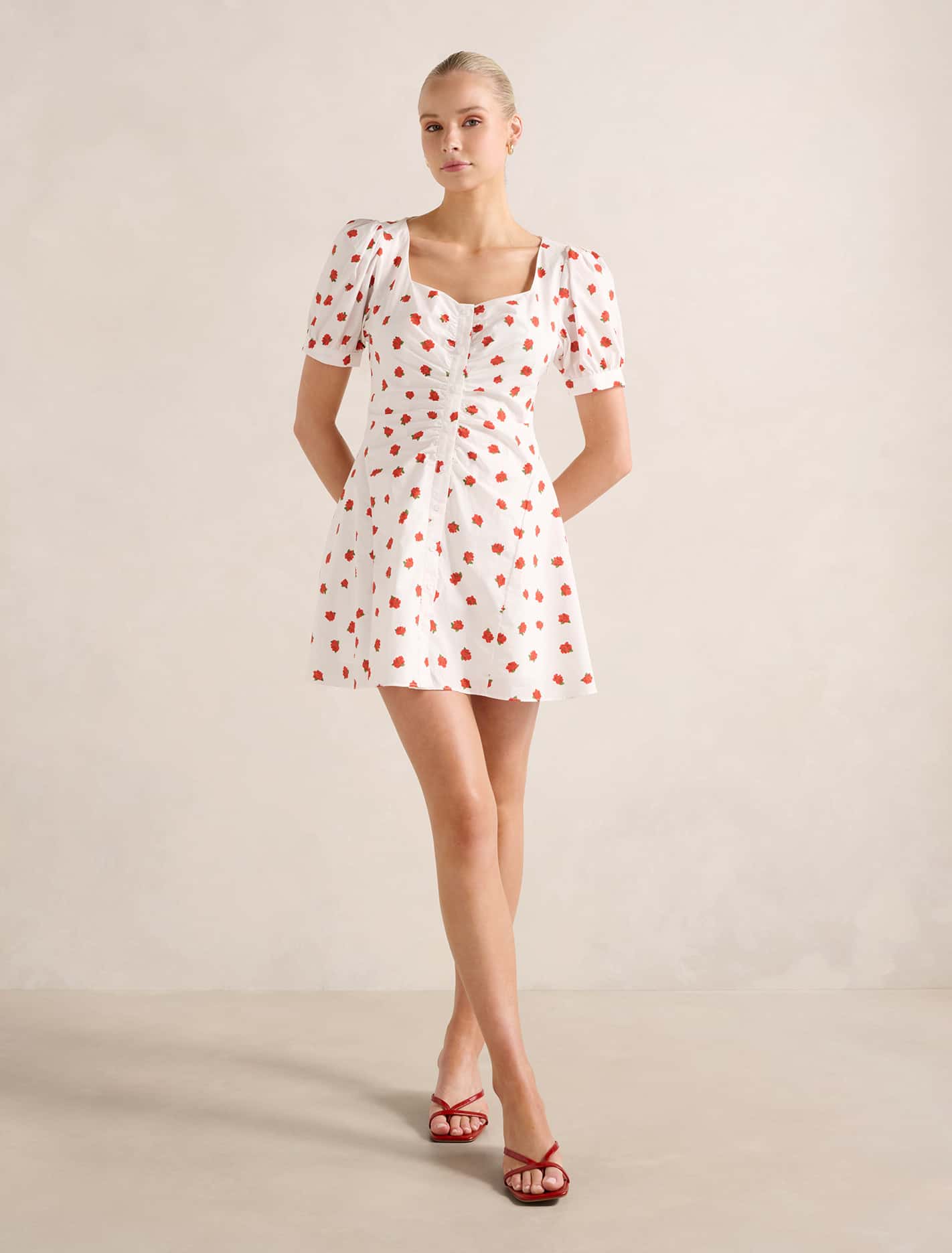 Mallory Gathered Cotton Mini Dress Forever New