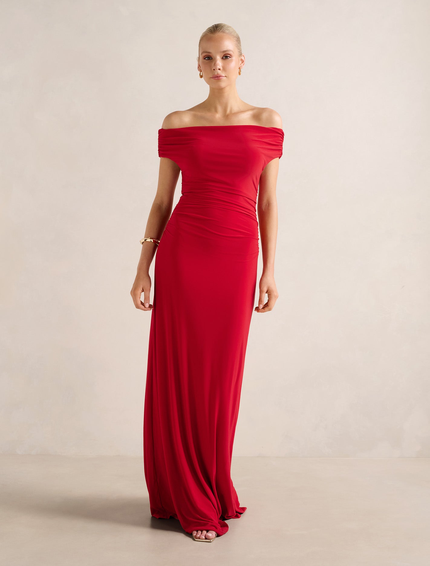 Romy Off Shoulder Jersey Maxi Dress Equestrian Red Forever New