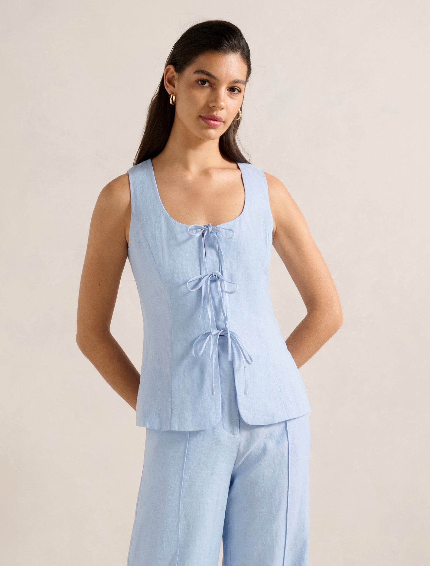Tia Tie Front Waistcoat Blue Set Forever New